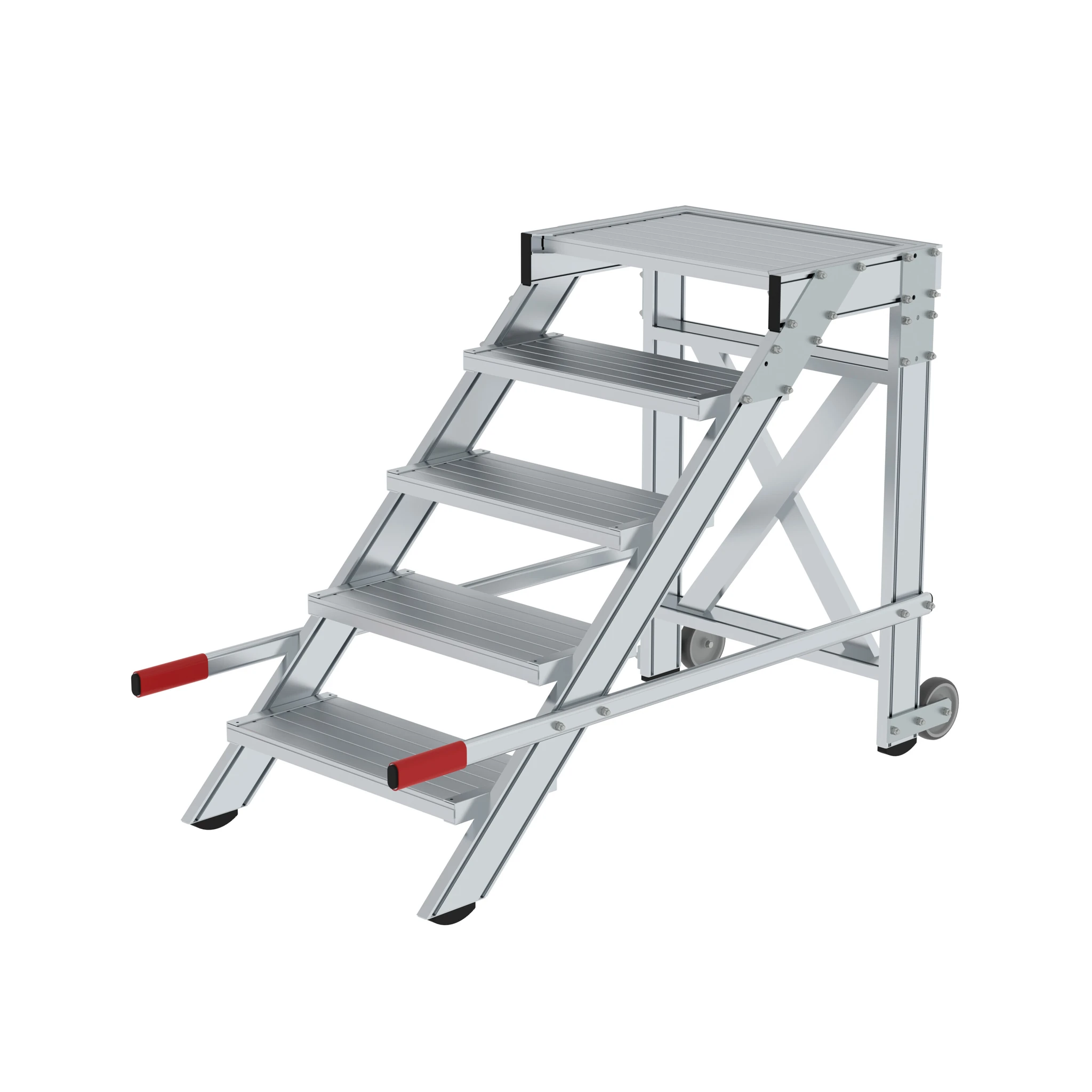 MUNK | Arbeitspodest fahrbar, Stufenbreite 600 mm, Aluminium geriffelt 5 Stufen