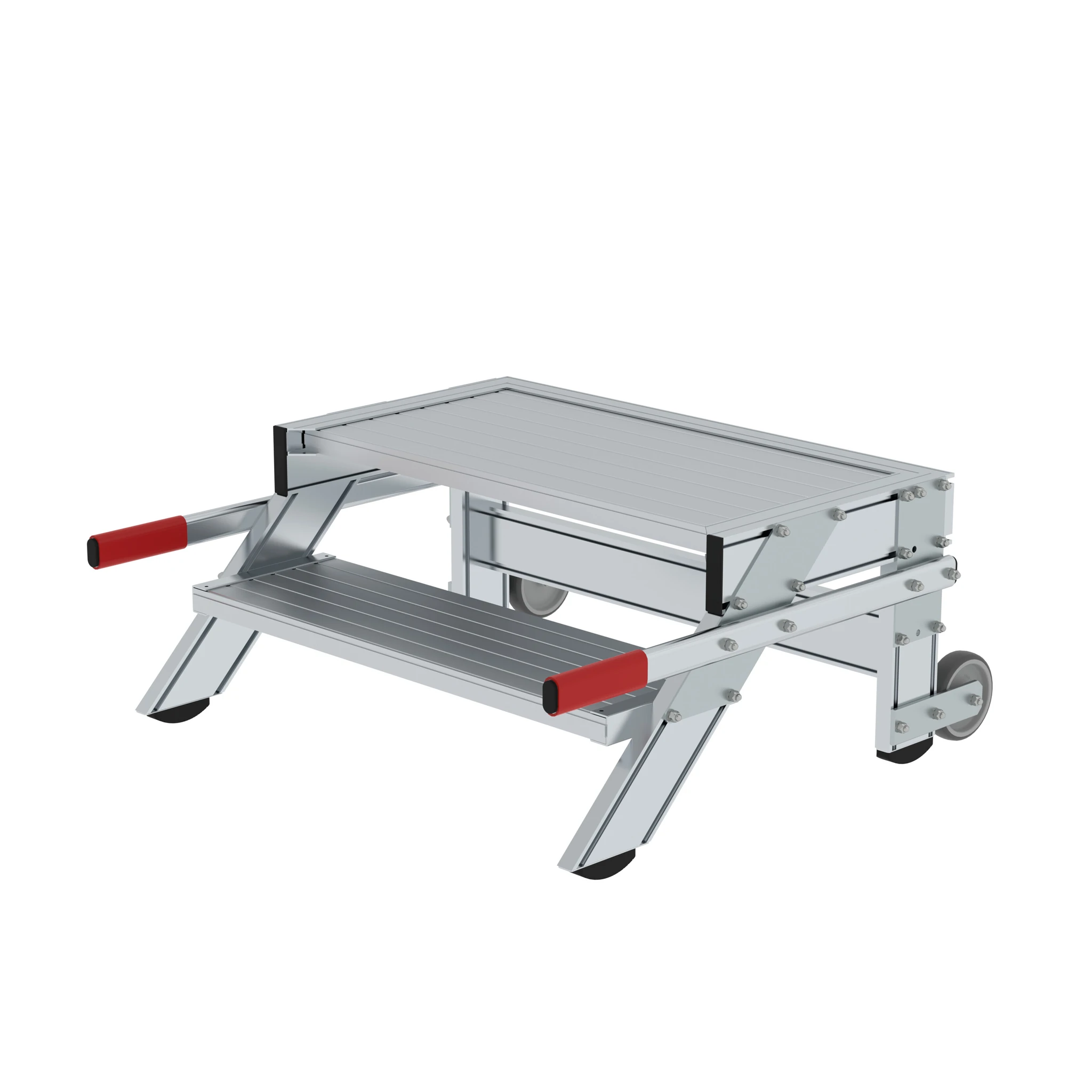 MUNK | Arbeitspodest fahrbar, Stufenbreite 800 mm, Aluminium geriffelt 2 Stufen