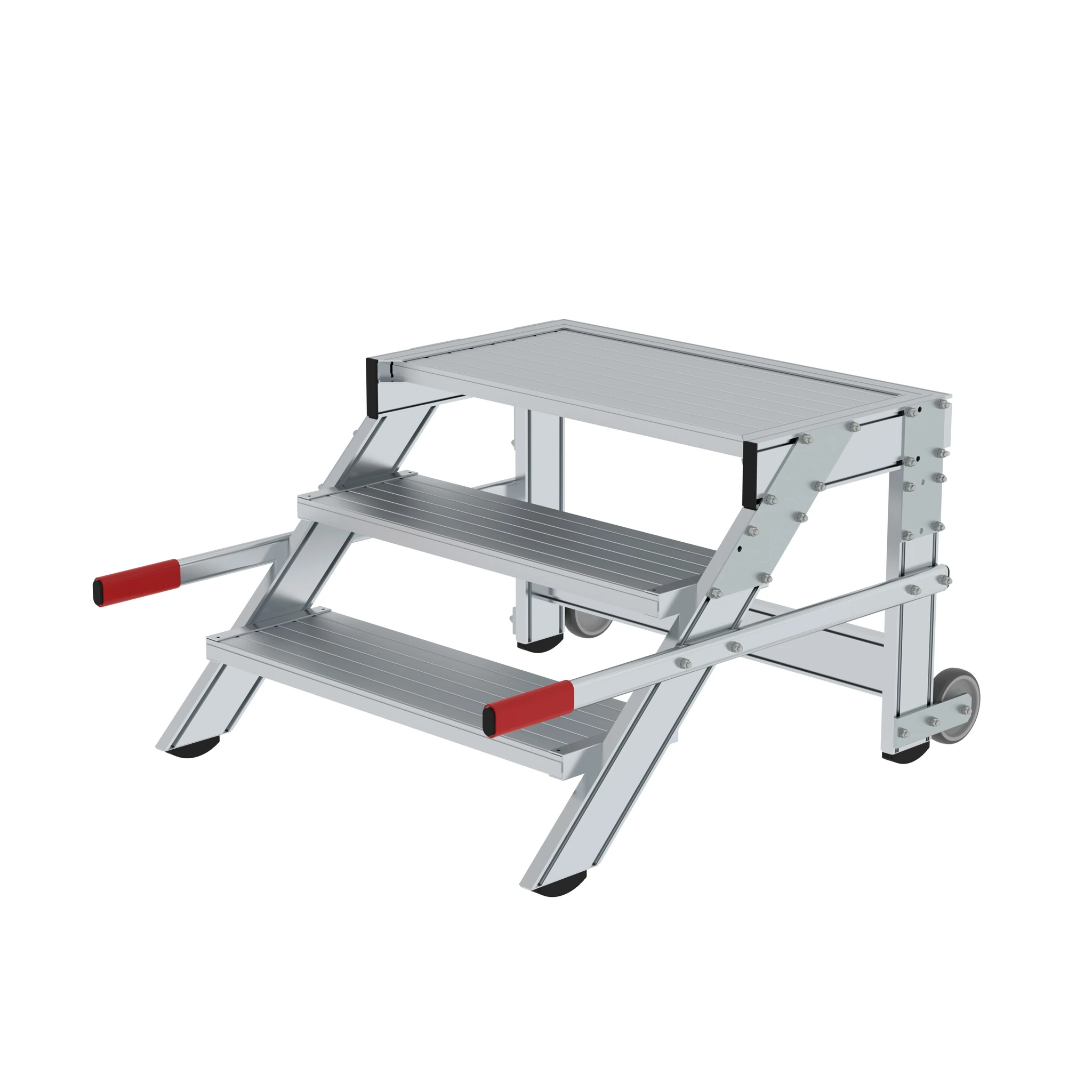 MUNK | Arbeitspodest fahrbar, Stufenbreite 800 mm, Aluminium geriffelt 3 Stufen