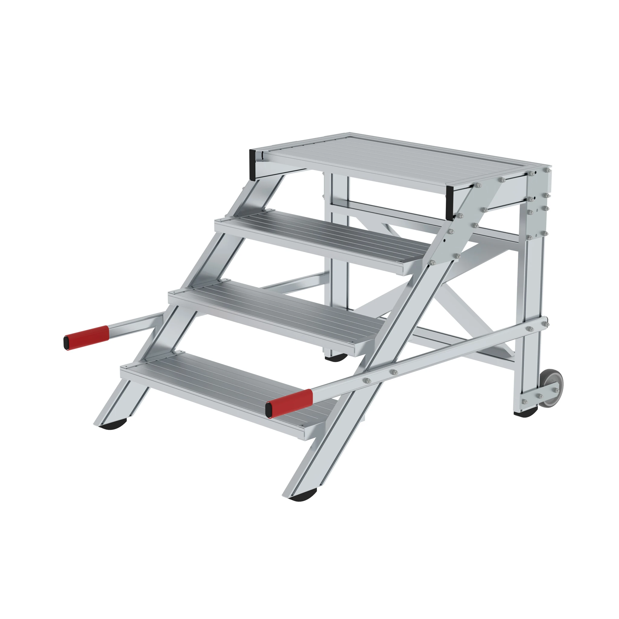MUNK | Arbeitspodest fahrbar, Stufenbreite 800 mm, Aluminium geriffelt 4 Stufen