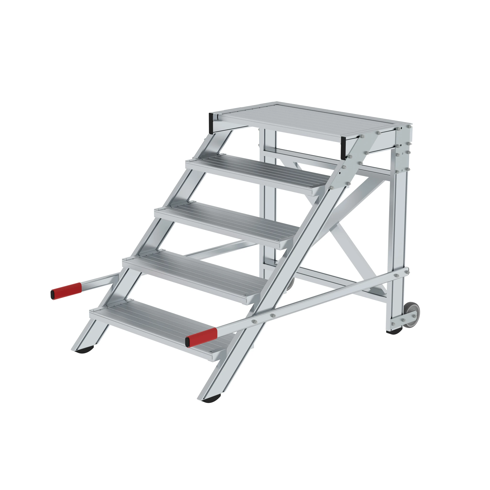 MUNK | Arbeitspodest fahrbar, Stufenbreite 800 mm, Aluminium geriffelt 5 Stufen
