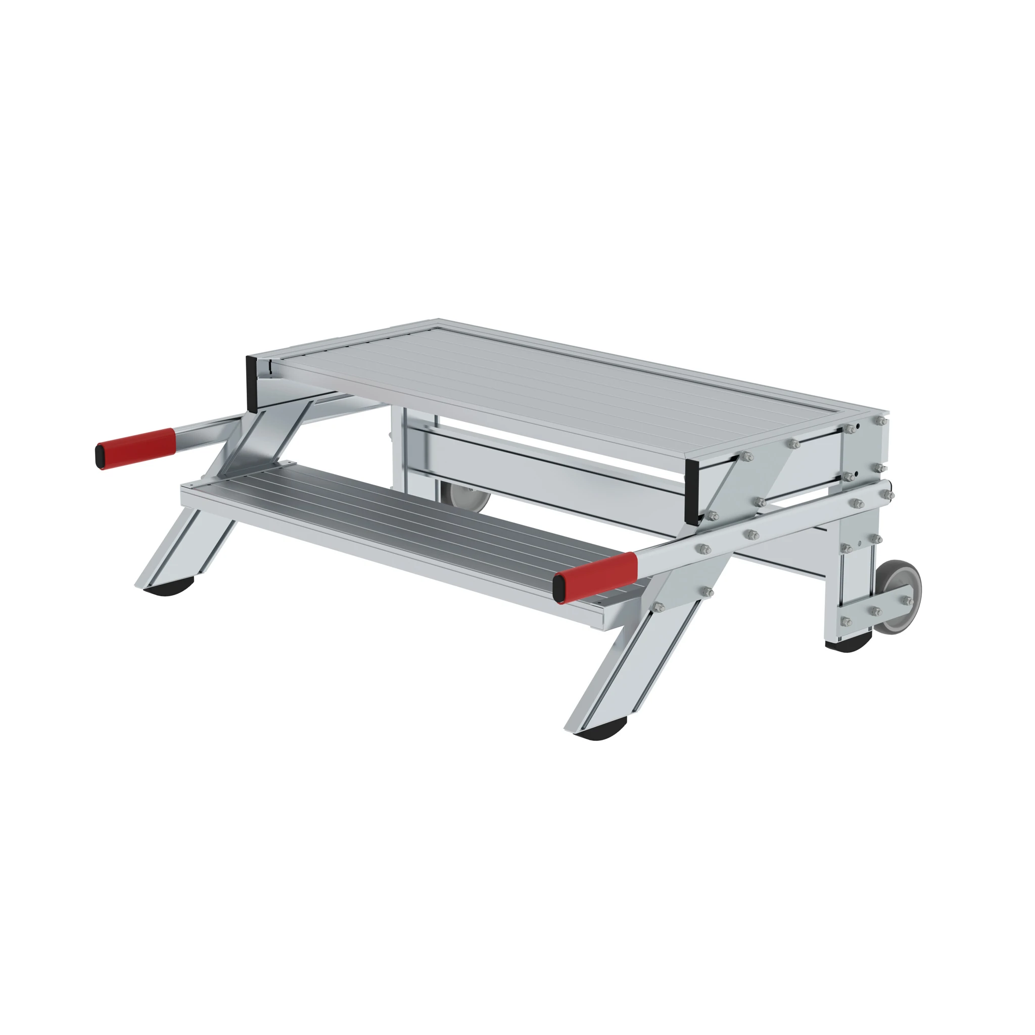 MUNK | Arbeitspodest fahrbar, Stufenbreite 1000 mm, Aluminium geriffelt 2 Stufen