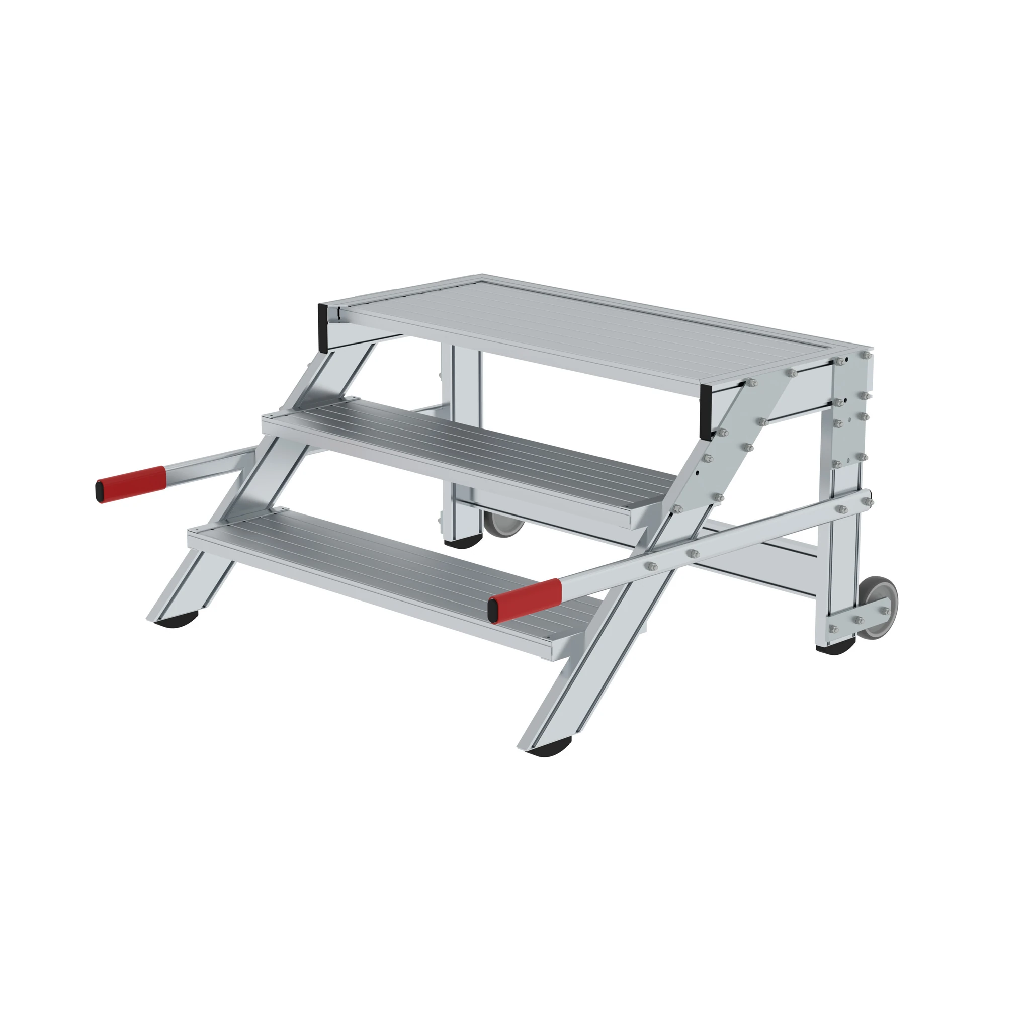 MUNK | Arbeitspodest fahrbar, Stufenbreite 1000 mm, Aluminium geriffelt 3 Stufen