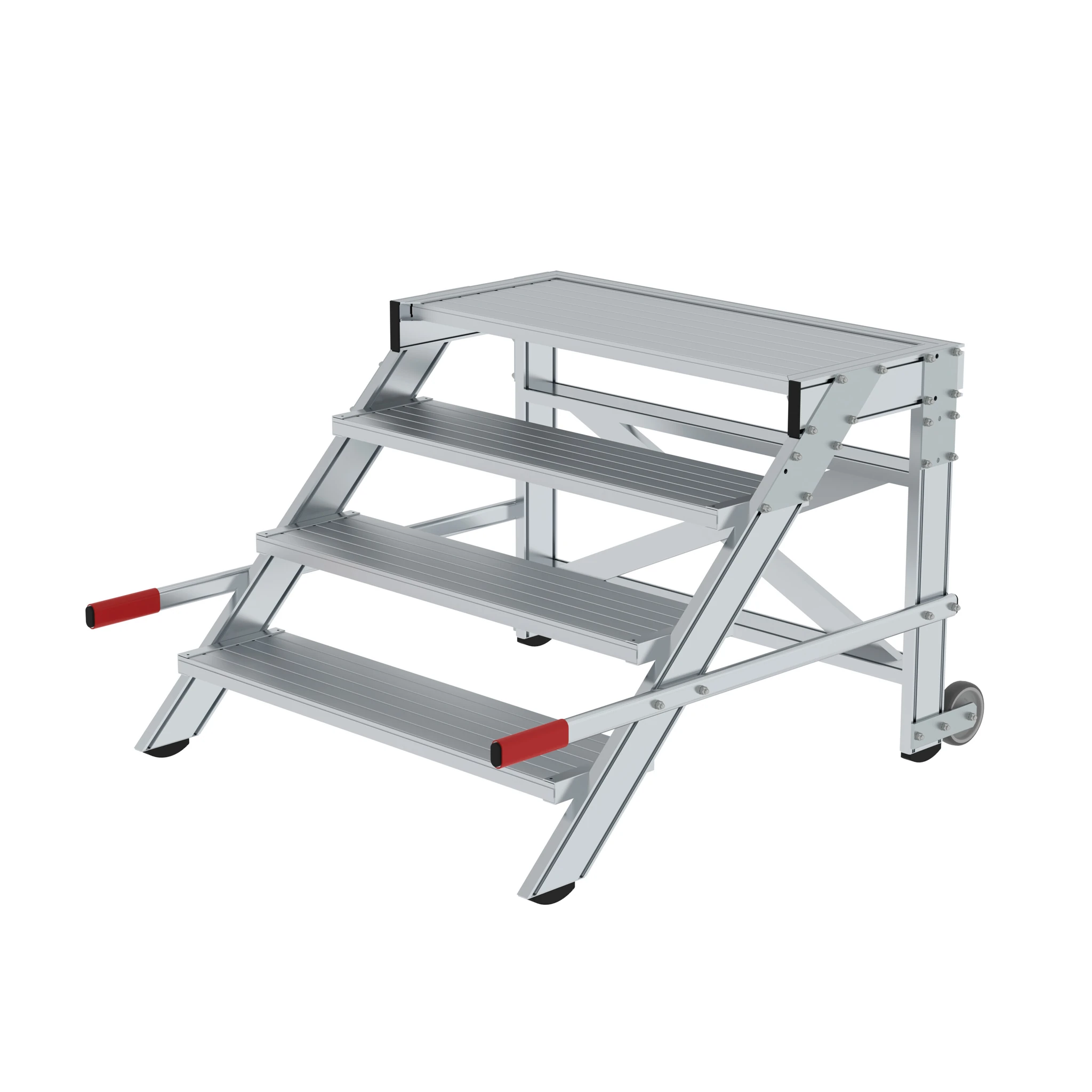 MUNK | Arbeitspodest fahrbar, Stufenbreite 1000 mm, Aluminium geriffelt 4 Stufen