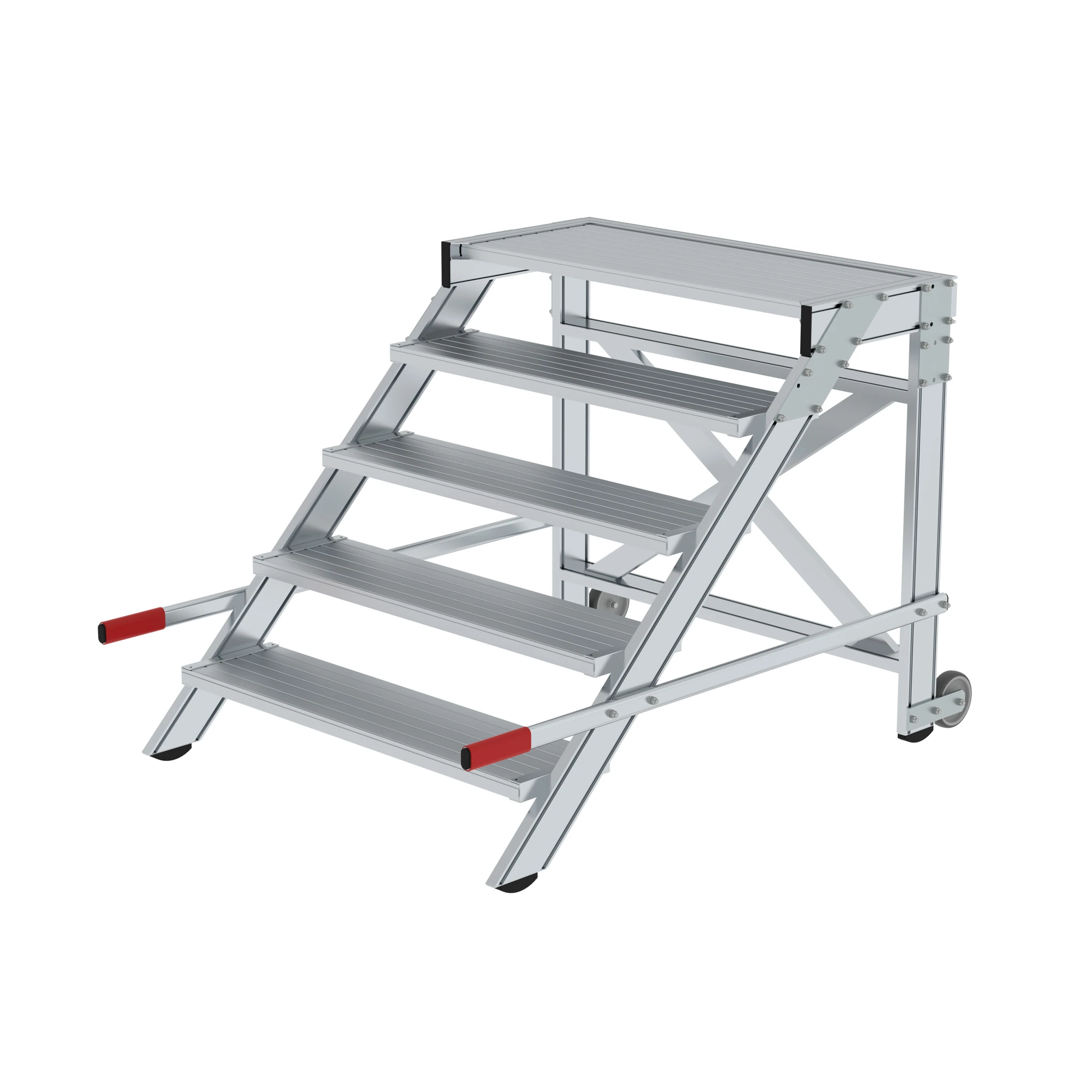MUNK | Arbeitspodest fahrbar, Stufenbreite 1000 mm, Aluminium geriffelt 5 Stufen