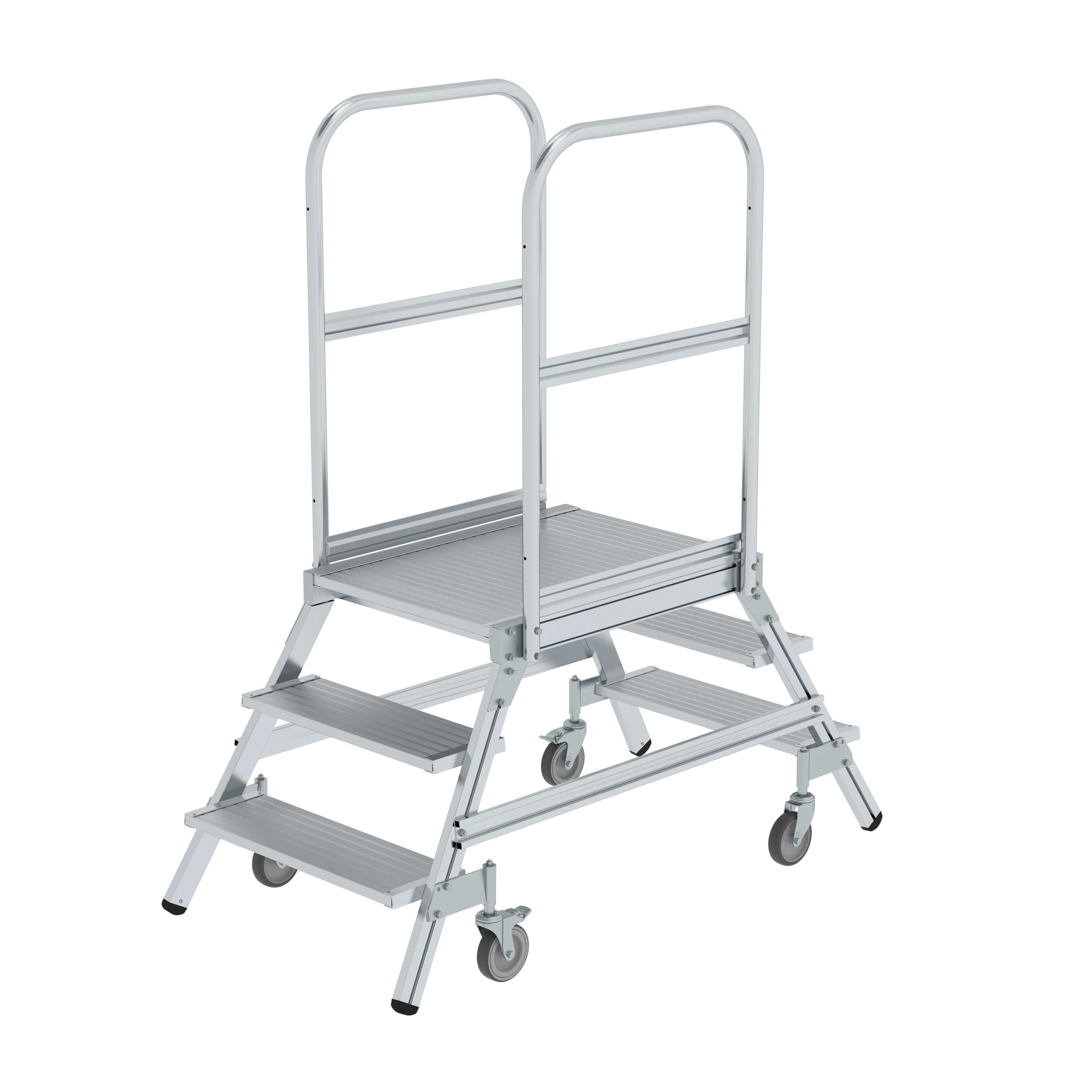 MUNK | Podesttreppe beidseitig begehbar mit Federrollen Aluminium geriffelt 3 Stufen