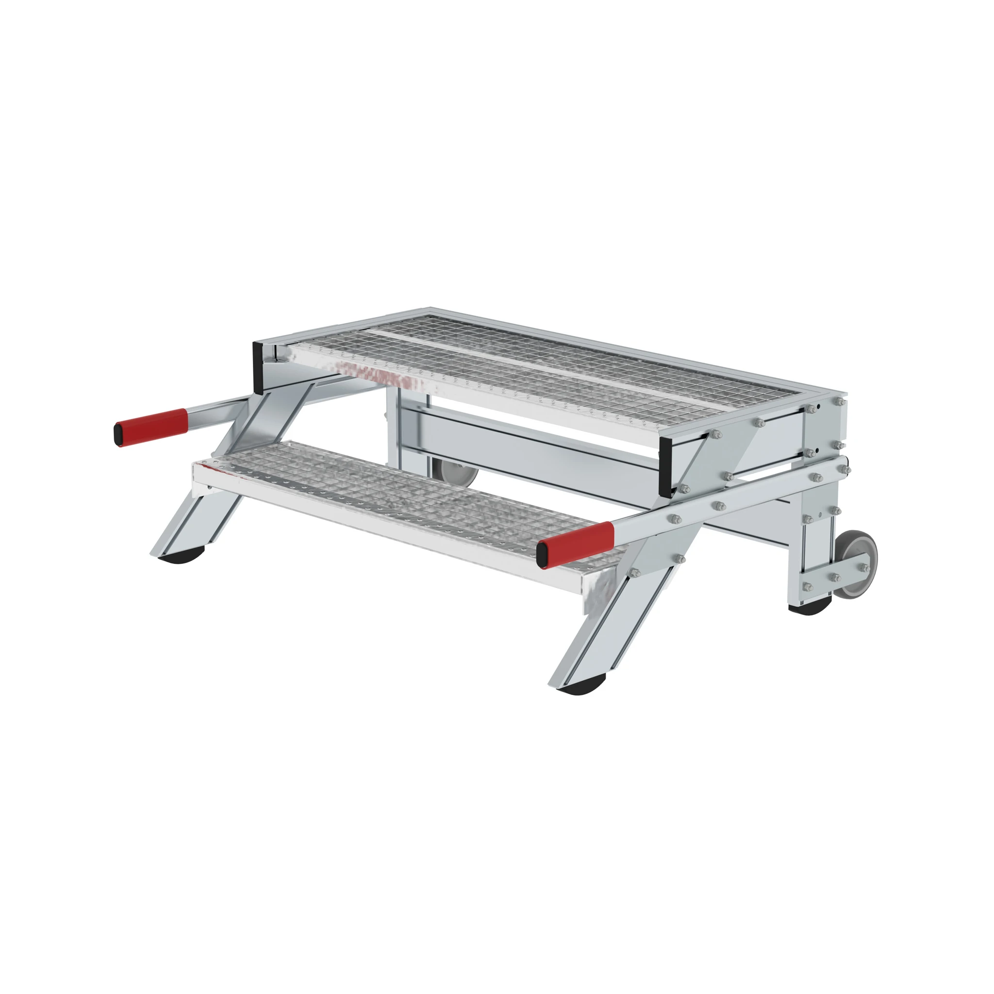 MUNK | Arbeitspodest fahrbar, Stufenbreite 1000 mm, Stahl-Gitterrost 2 Stufen