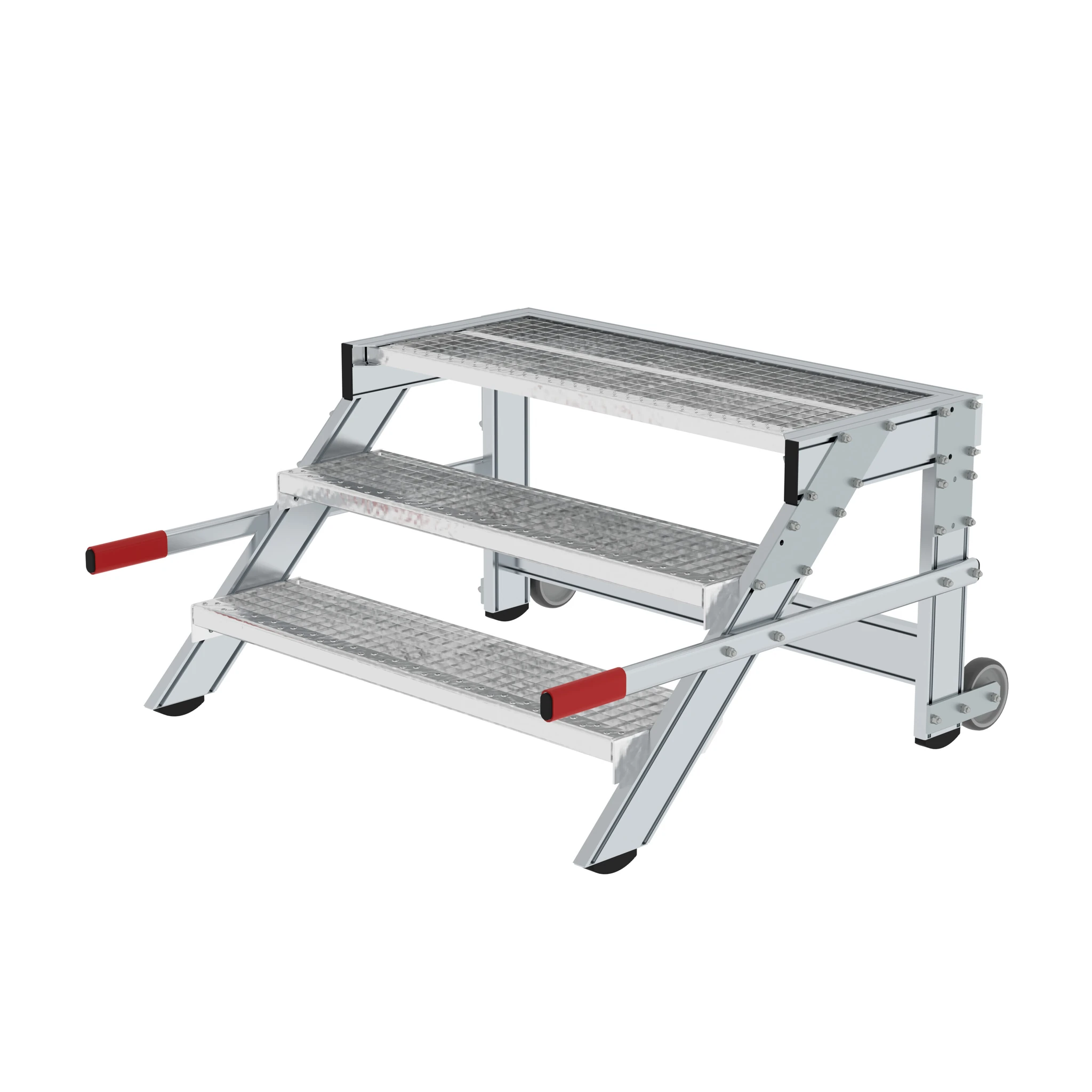 MUNK | Arbeitspodest fahrbar, Stufenbreite 1000 mm, Stahl-Gitterrost 3 Stufen