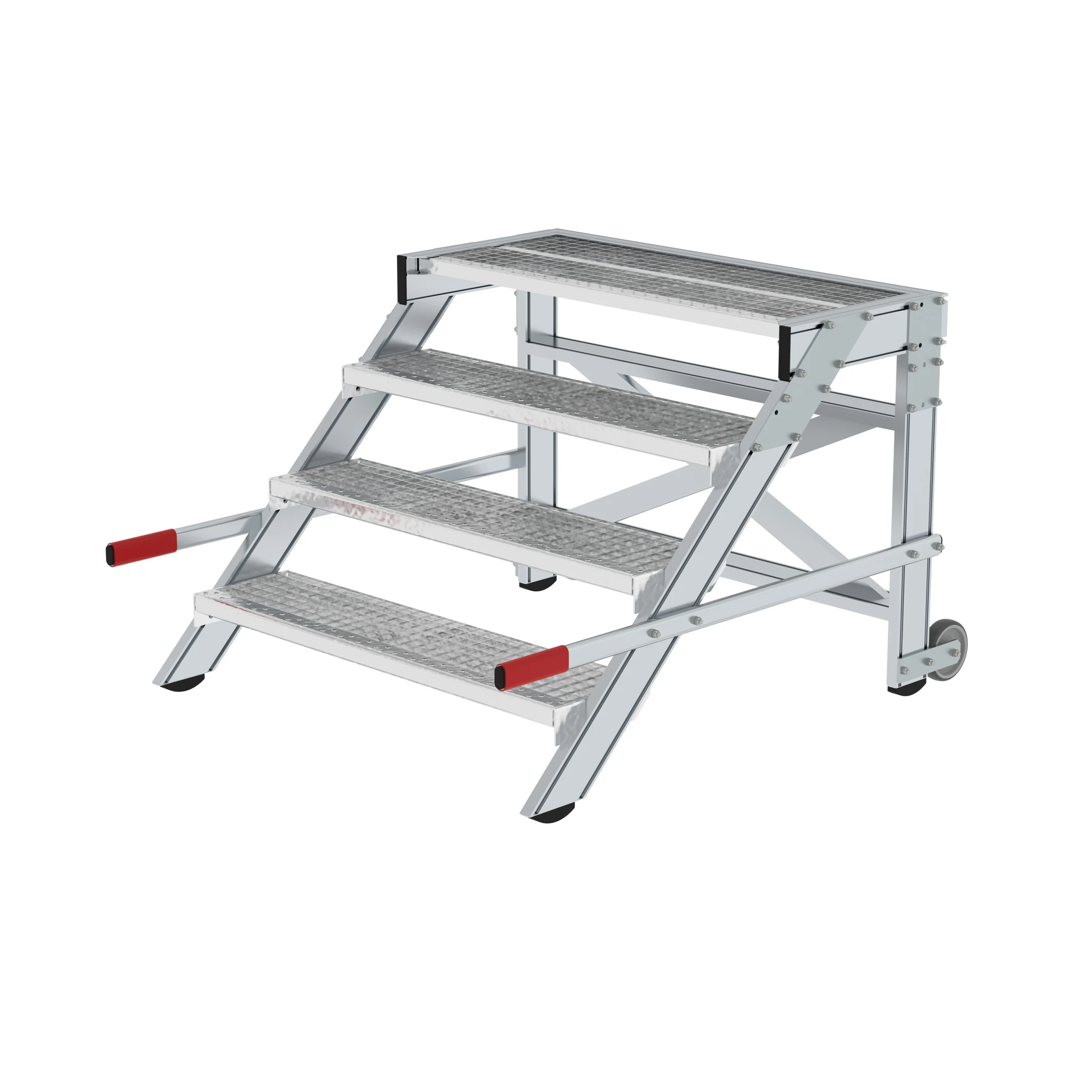 MUNK | Arbeitspodest fahrbar, Stufenbreite 1000 mm, Stahl-Gitterrost 4 Stufen