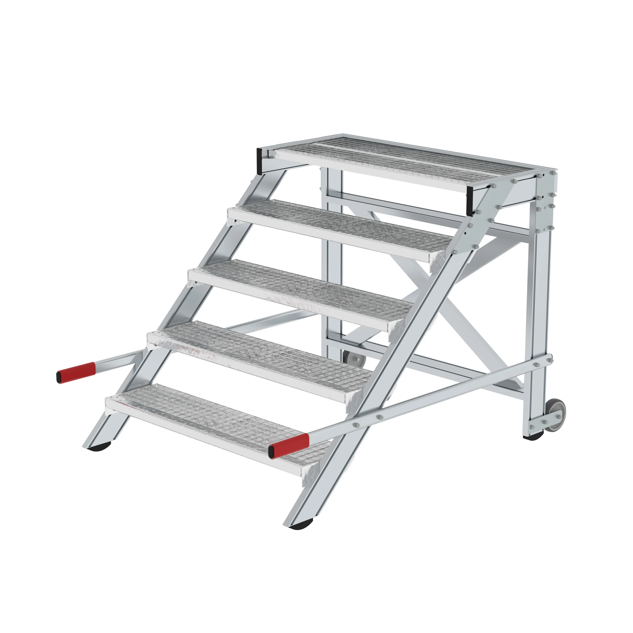 MUNK | Arbeitspodest fahrbar, Stufenbreite 1000 mm, Stahl-Gitterrost 5 Stufen