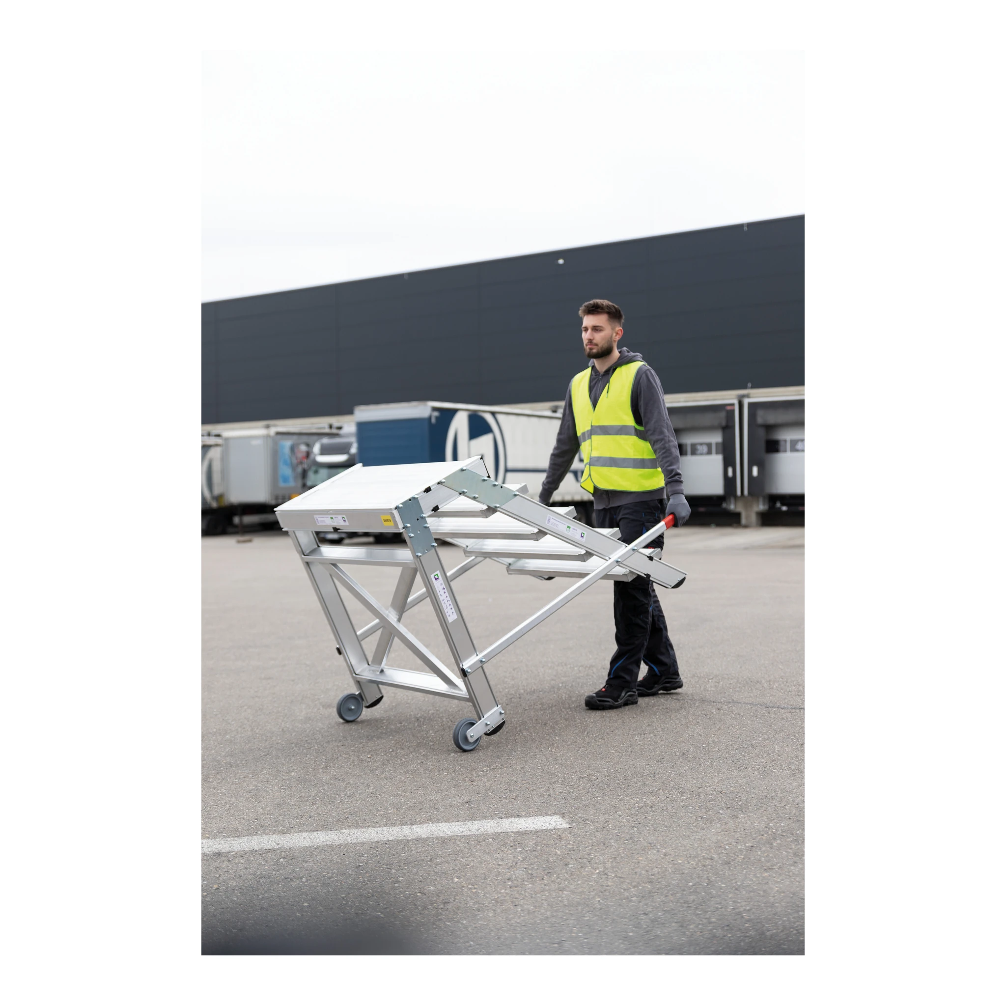 MUNK | Arbeitspodest fahrbar, Stufenbreite 800 mm, Aluminium geriffelt 2 Stufen – Bild 2