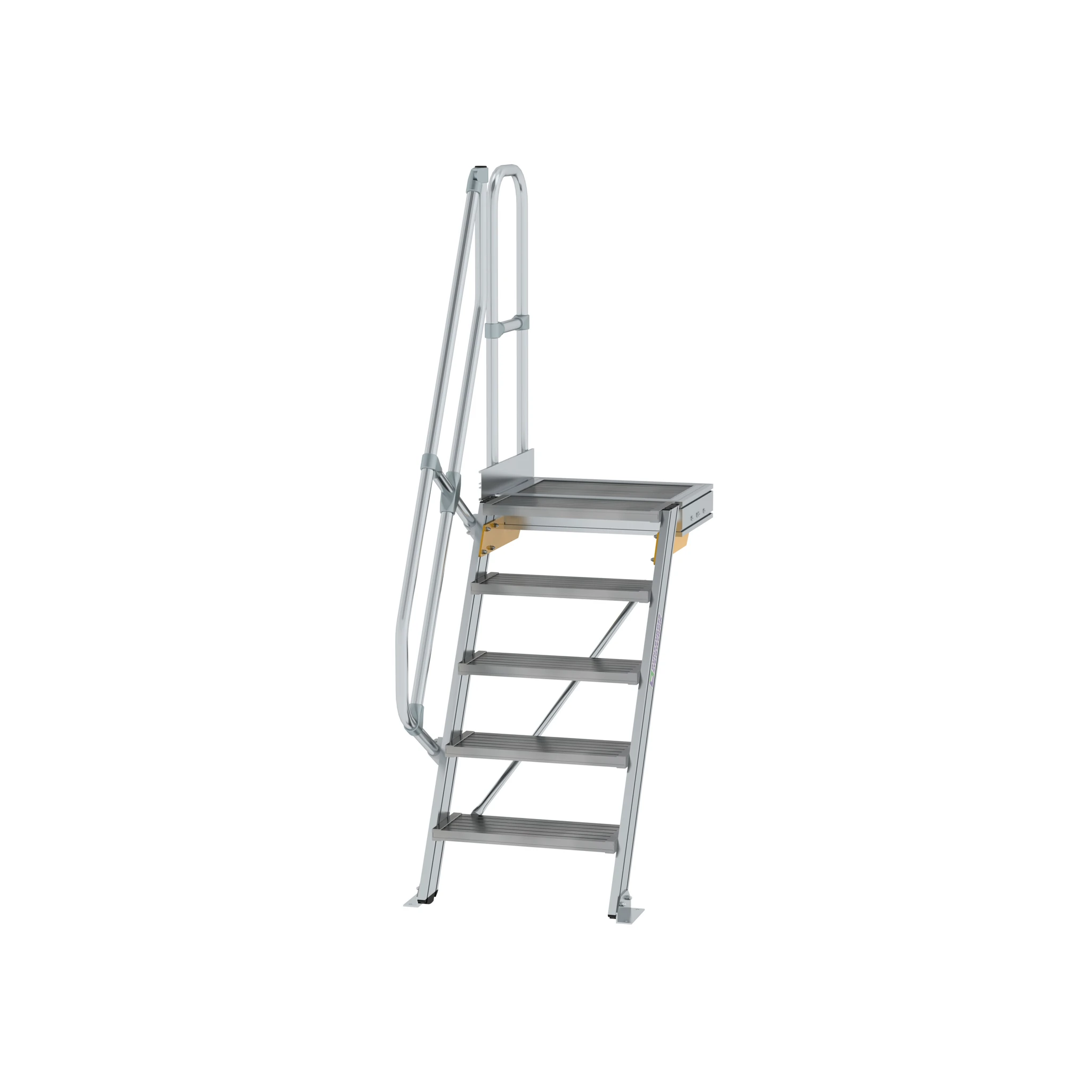 MUNK | Treppe mit Plattform 60° Stufenbreite 600 mm 5 Stufen Aluminium geriffelt