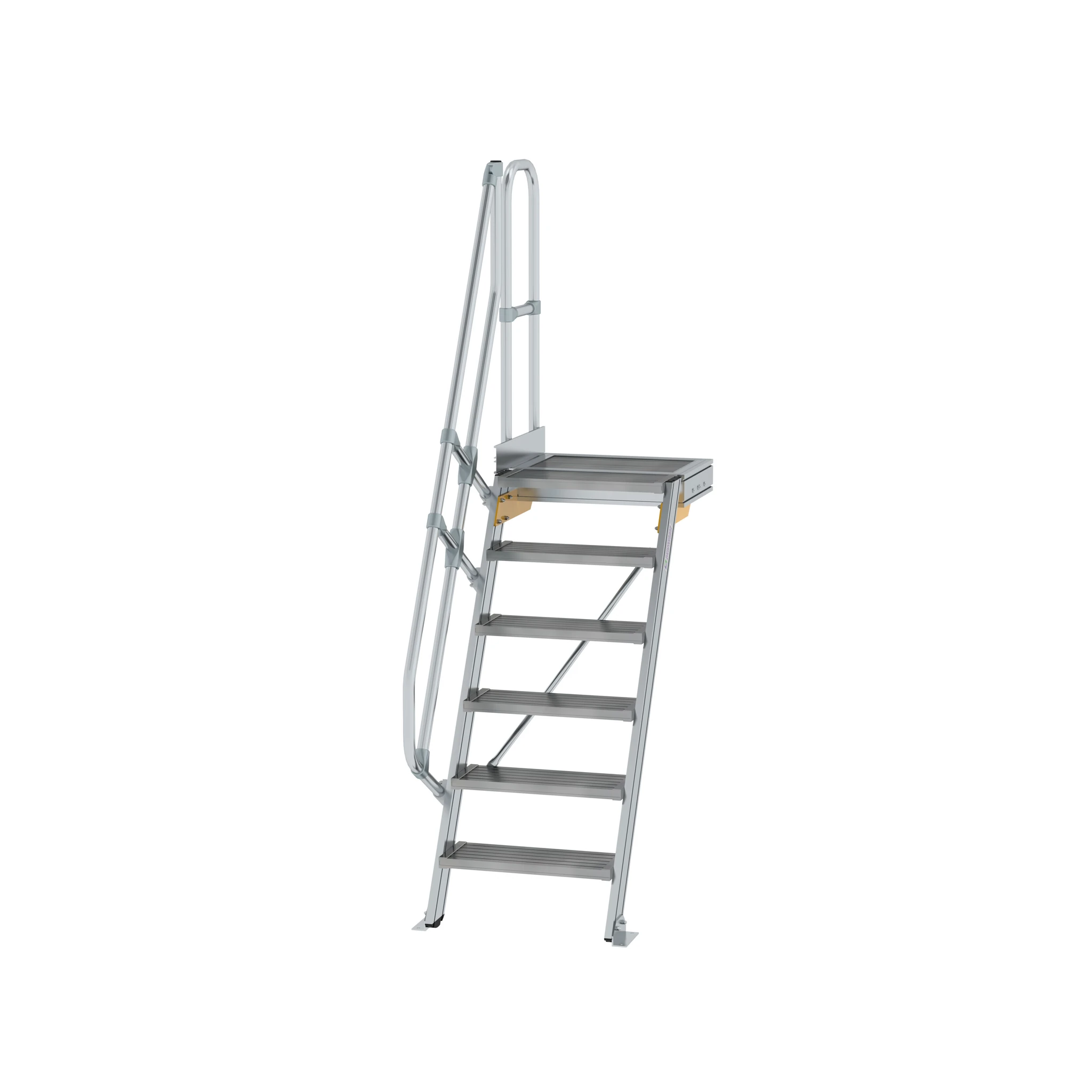 MUNK | Treppe mit Plattform 60° Stufenbreite 600 mm 6 Stufen Aluminium geriffelt