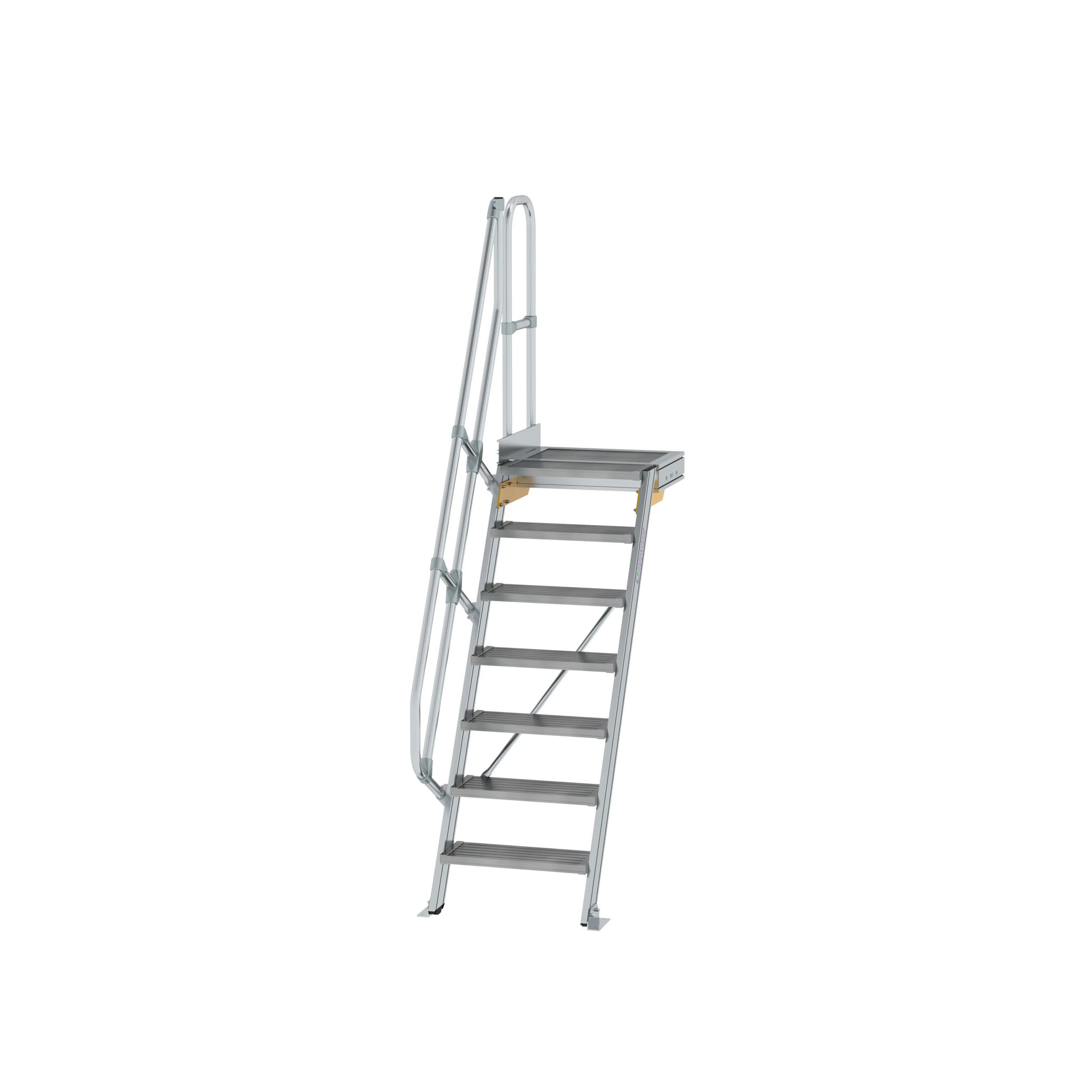 MUNK | Treppe mit Plattform 60° Stufenbreite 600 mm 7 Stufen Aluminium geriffelt