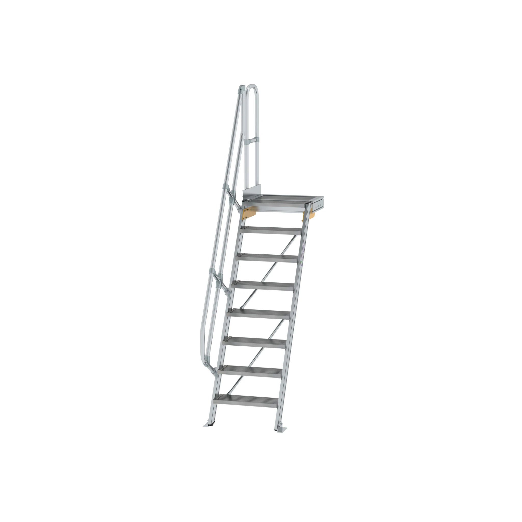 MUNK | Treppe mit Plattform 60° Stufenbreite 600 mm 8 Stufen Aluminium geriffelt
