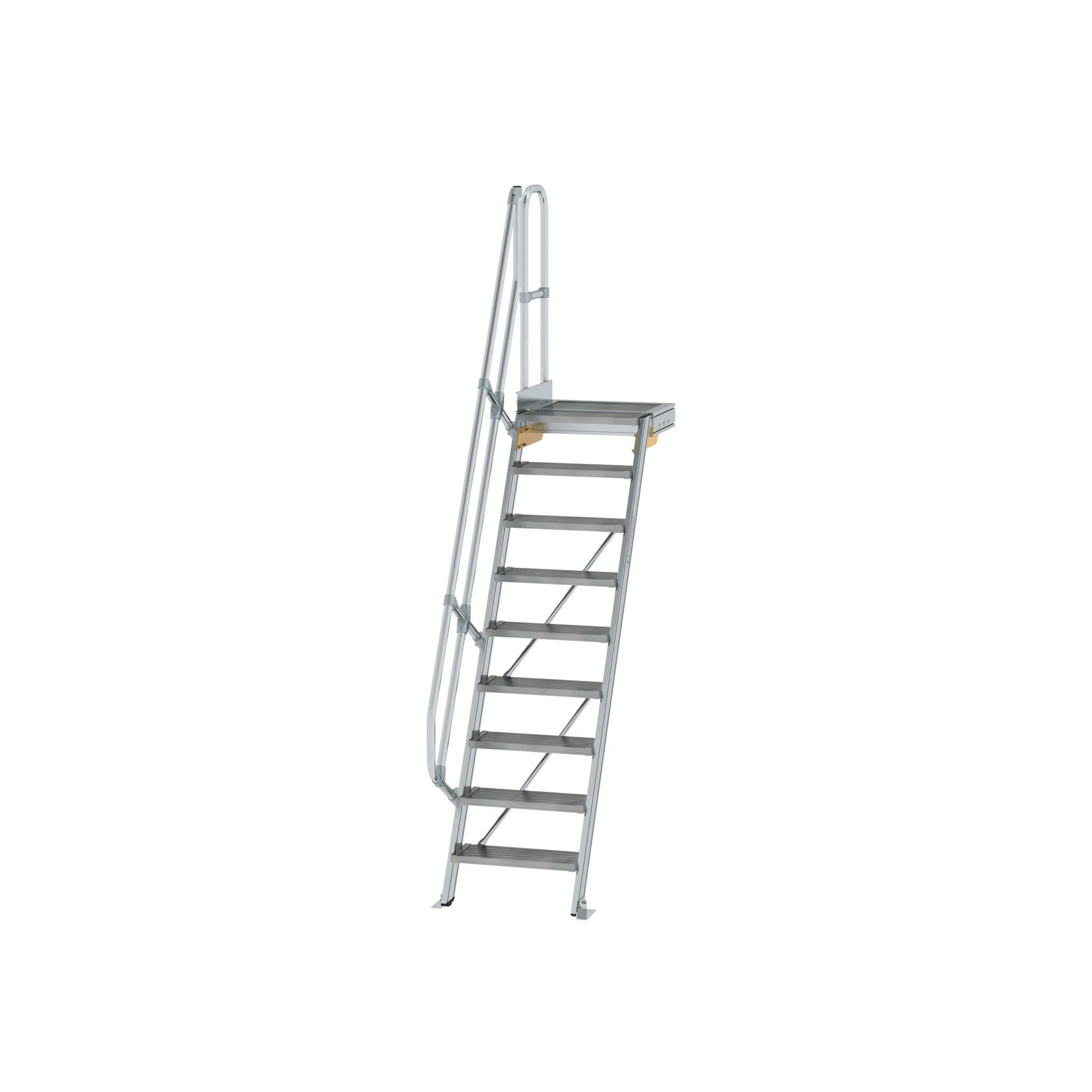 MUNK | Treppe mit Plattform 60° Stufenbreite 600 mm 9 Stufen Aluminium geriffelt