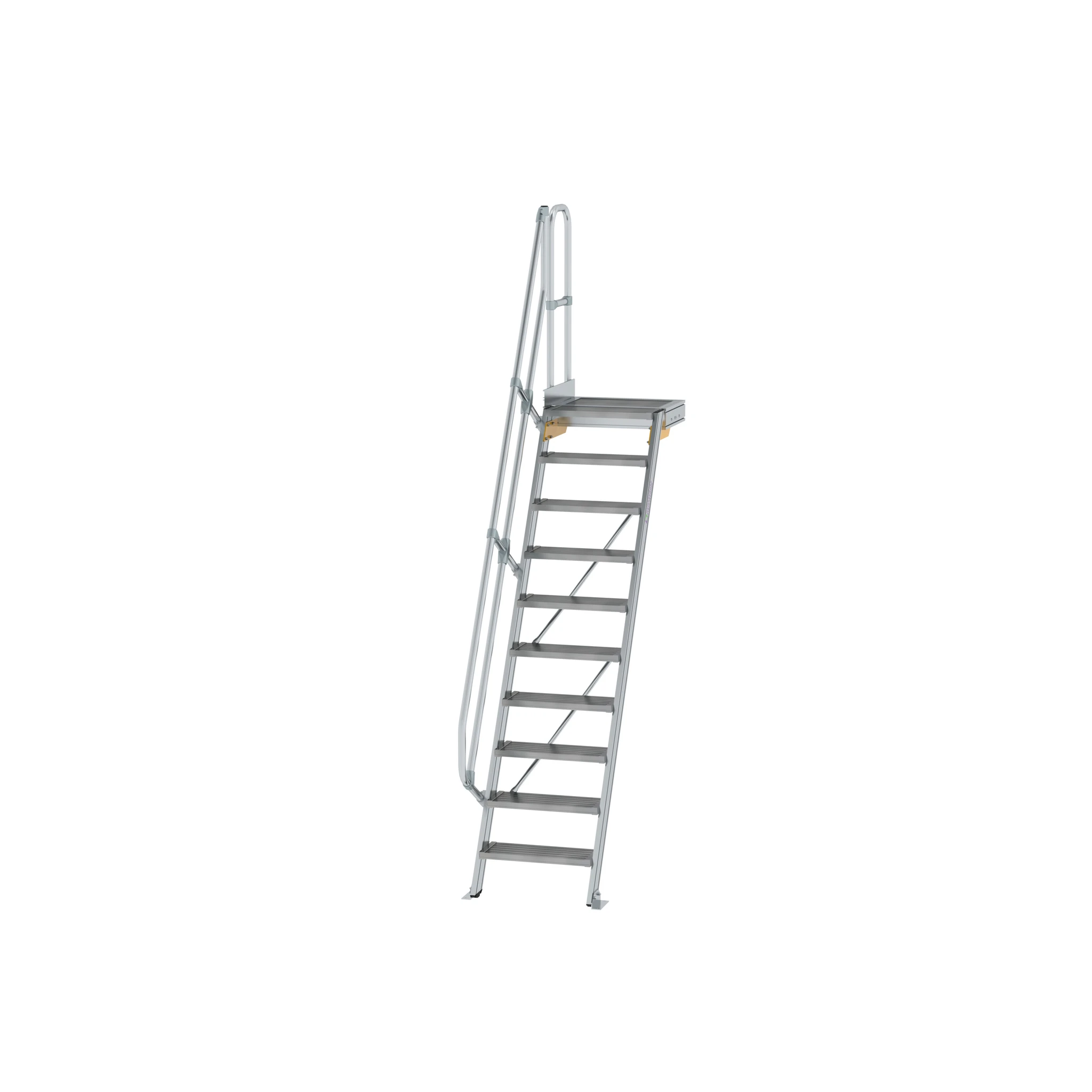MUNK | Treppe mit Plattform 60° Stufenbreite 600 mm 10 Stufen Aluminium geriffelt