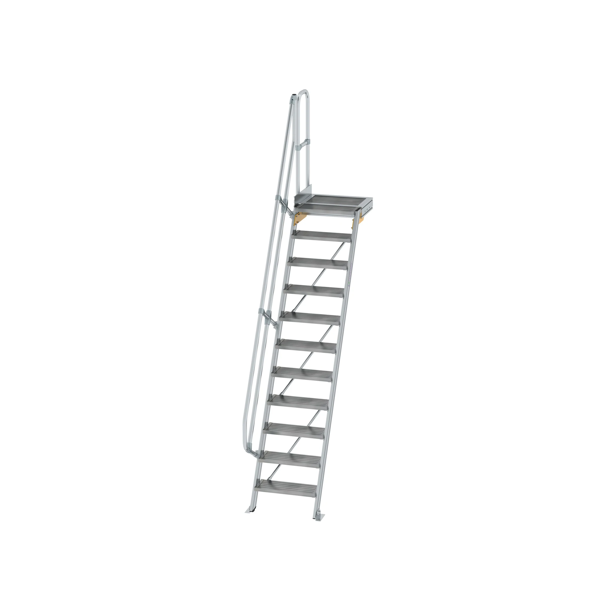 MUNK | Treppe mit Plattform 60° Stufenbreite 600 mm 11 Stufen Aluminium geriffelt