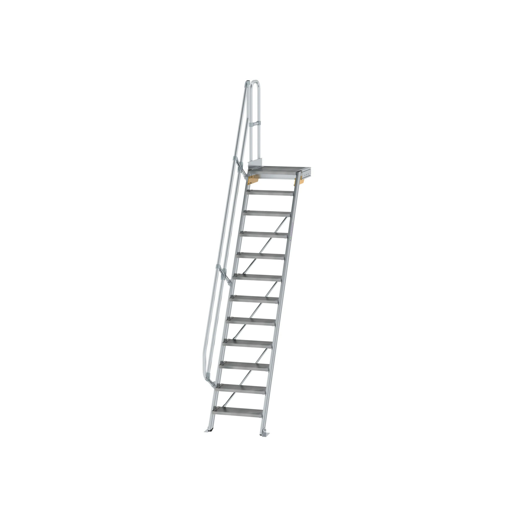 MUNK | Treppe mit Plattform 60° Stufenbreite 600 mm 12 Stufen Aluminium geriffelt