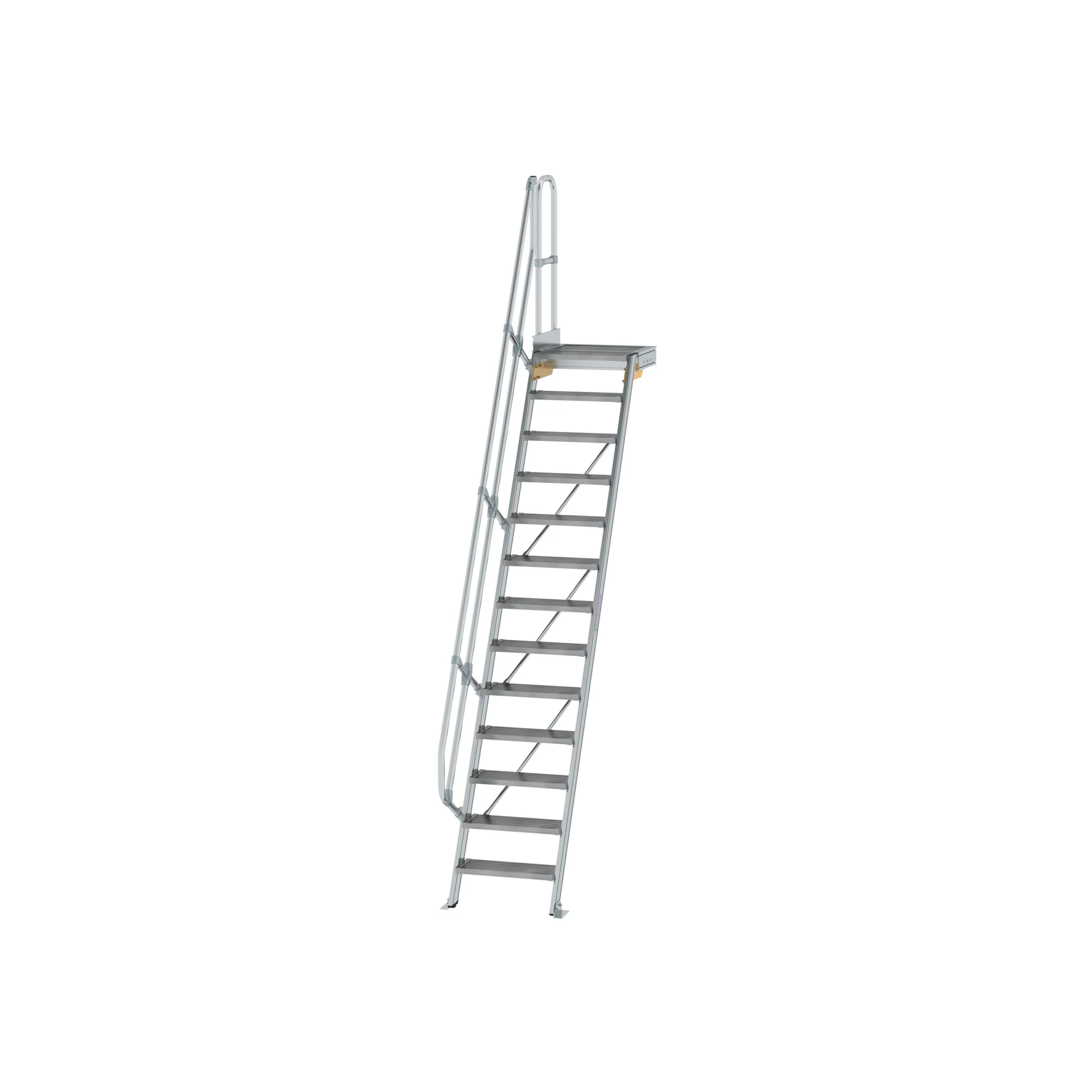 MUNK | Treppe mit Plattform 60° Stufenbreite 600 mm 13 Stufen Aluminium geriffelt