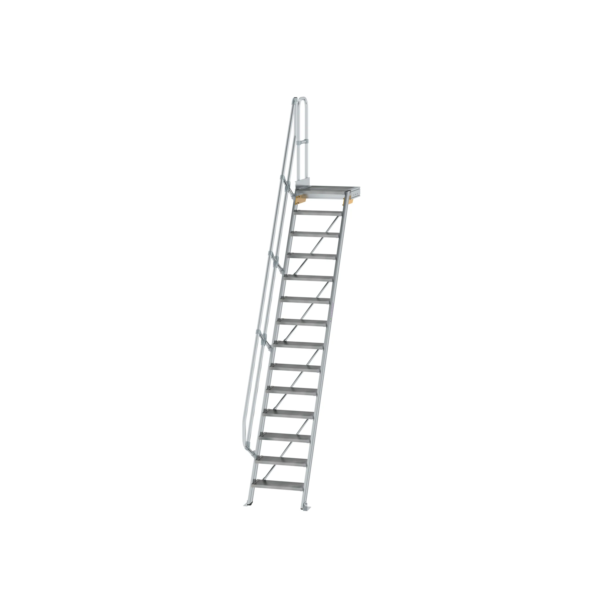 MUNK | Treppe mit Plattform 60° Stufenbreite 600 mm 14 Stufen Aluminium geriffelt