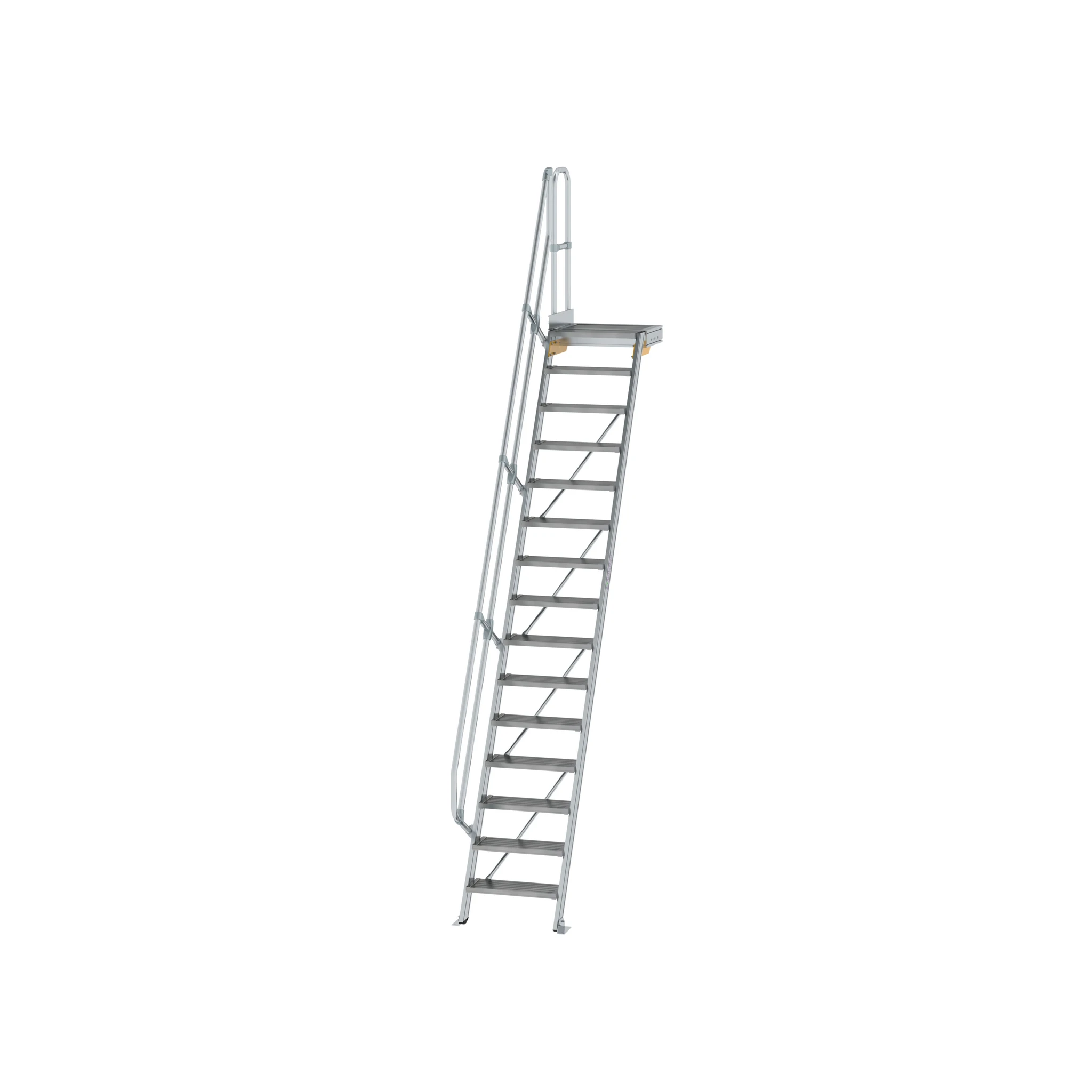 MUNK | Treppe mit Plattform 60° Stufenbreite 600 mm 15 Stufen Aluminium geriffelt