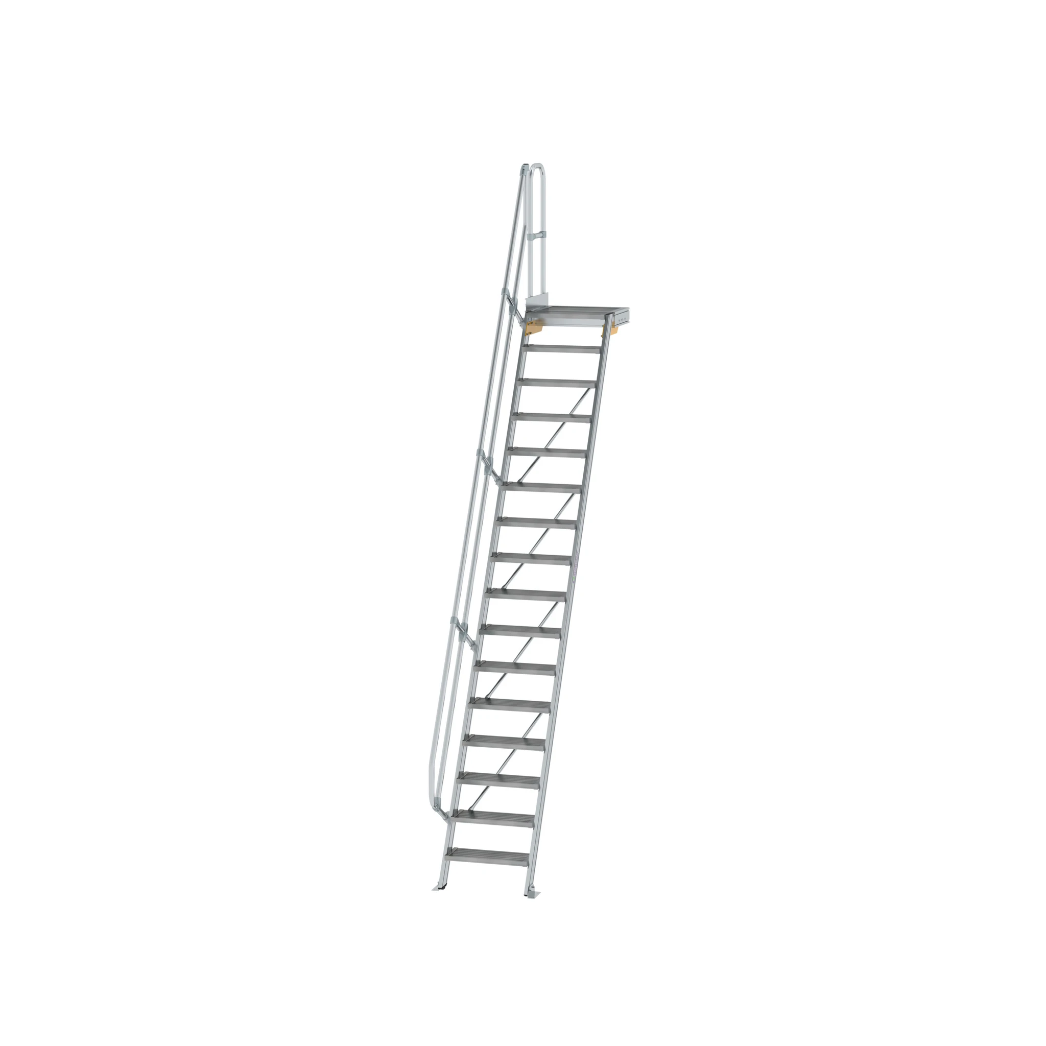 MUNK | Treppe mit Plattform 60° Stufenbreite 600 mm 16 Stufen Aluminium geriffelt