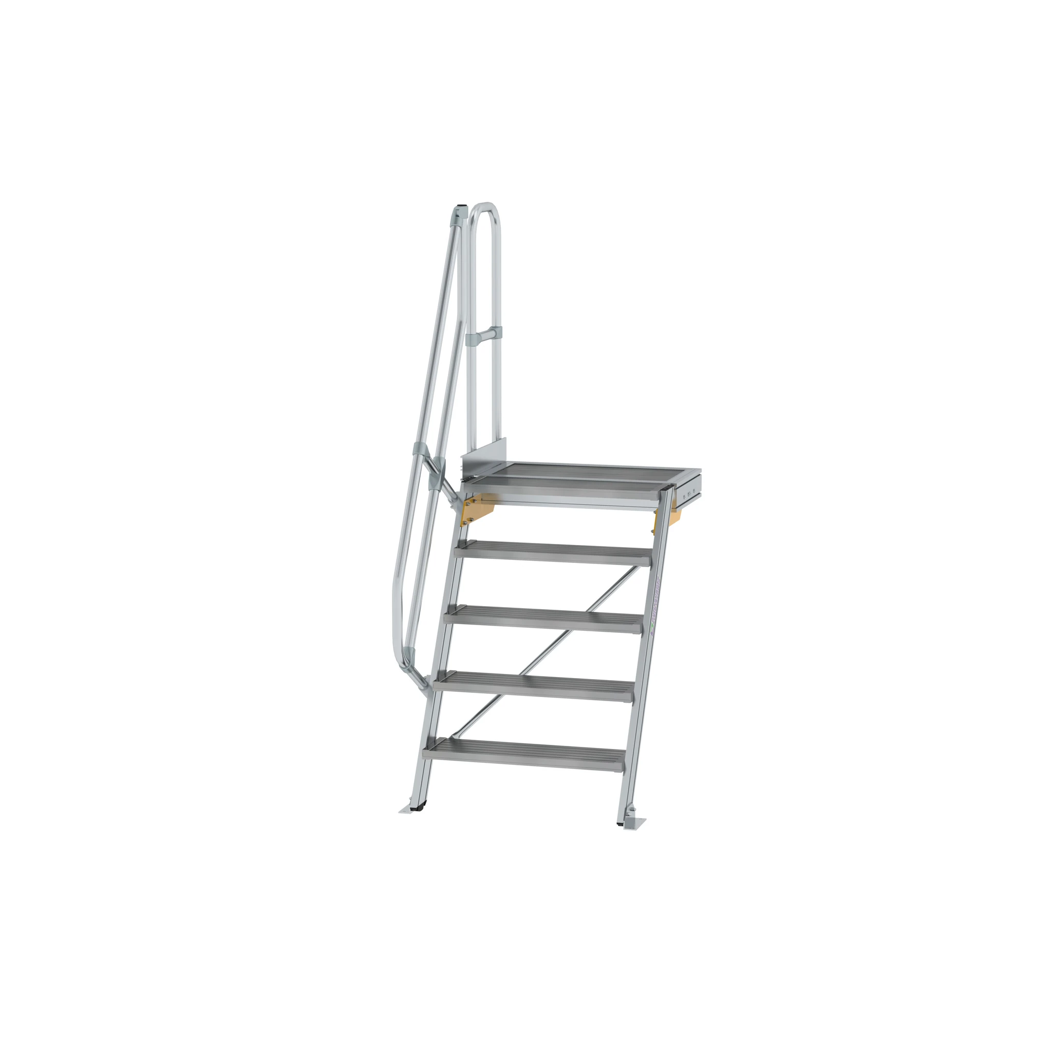 MUNK | Treppe mit Plattform 60° Stufenbreite 800 mm 5 Stufen Aluminium geriffelt