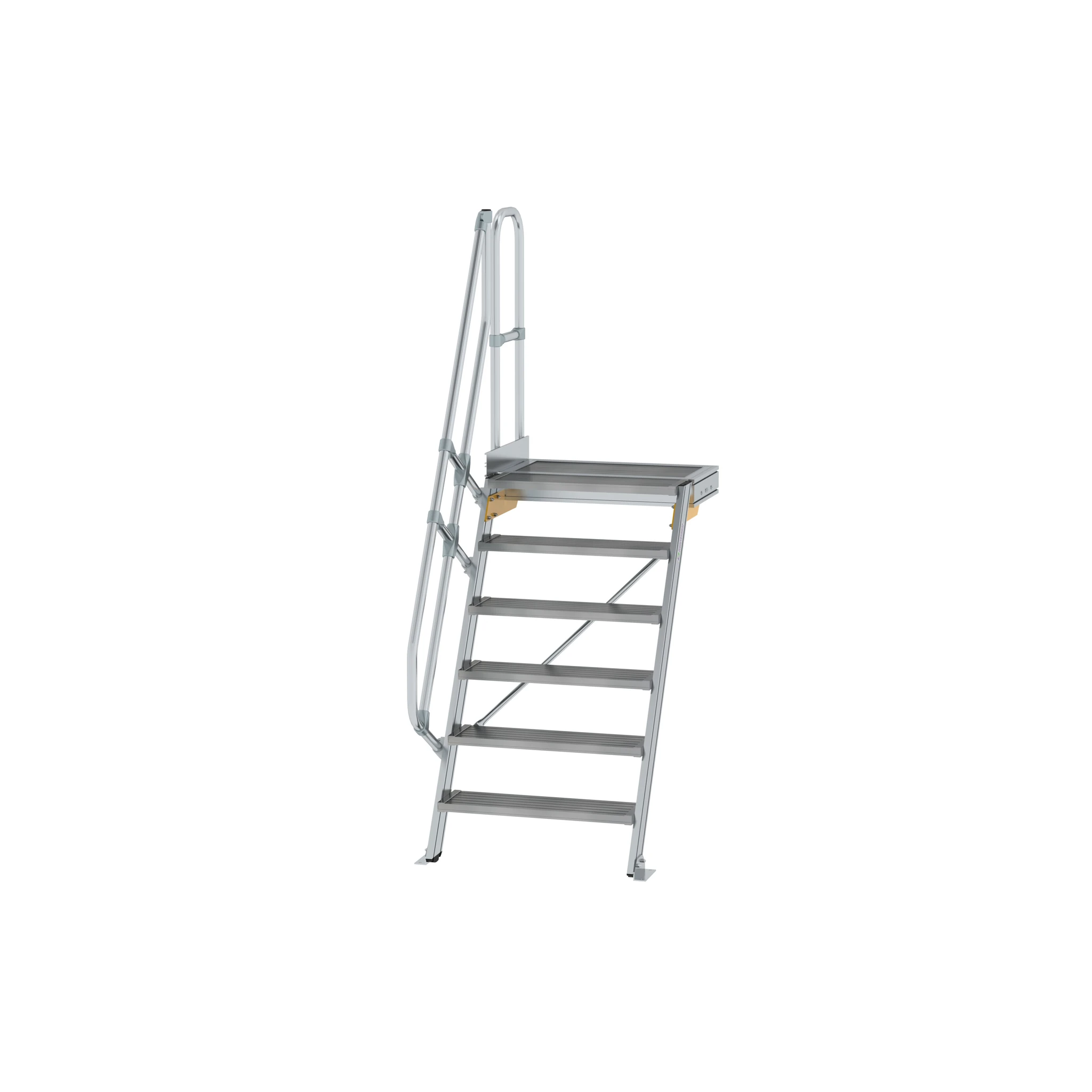 MUNK | Treppe mit Plattform 60° Stufenbreite 800 mm 6 Stufen Aluminium geriffelt
