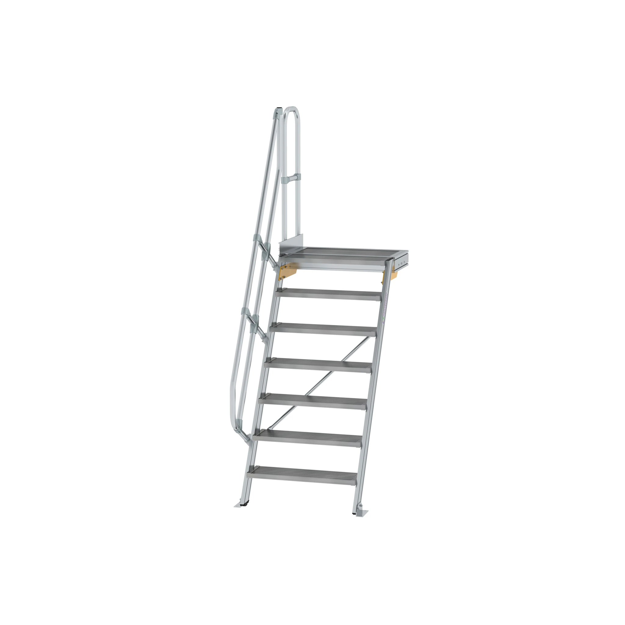 MUNK | Treppe mit Plattform 60° Stufenbreite 800 mm 7 Stufen Aluminium geriffelt