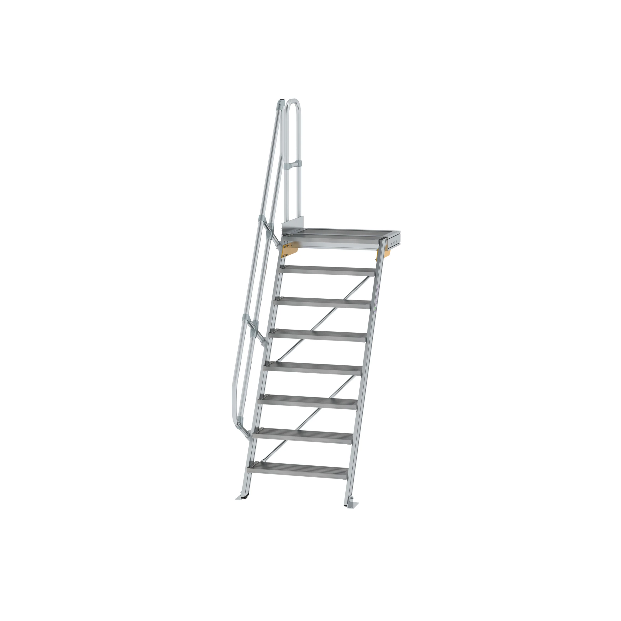 MUNK | Treppe mit Plattform 60° Stufenbreite 800 mm 8 Stufen Aluminium geriffelt