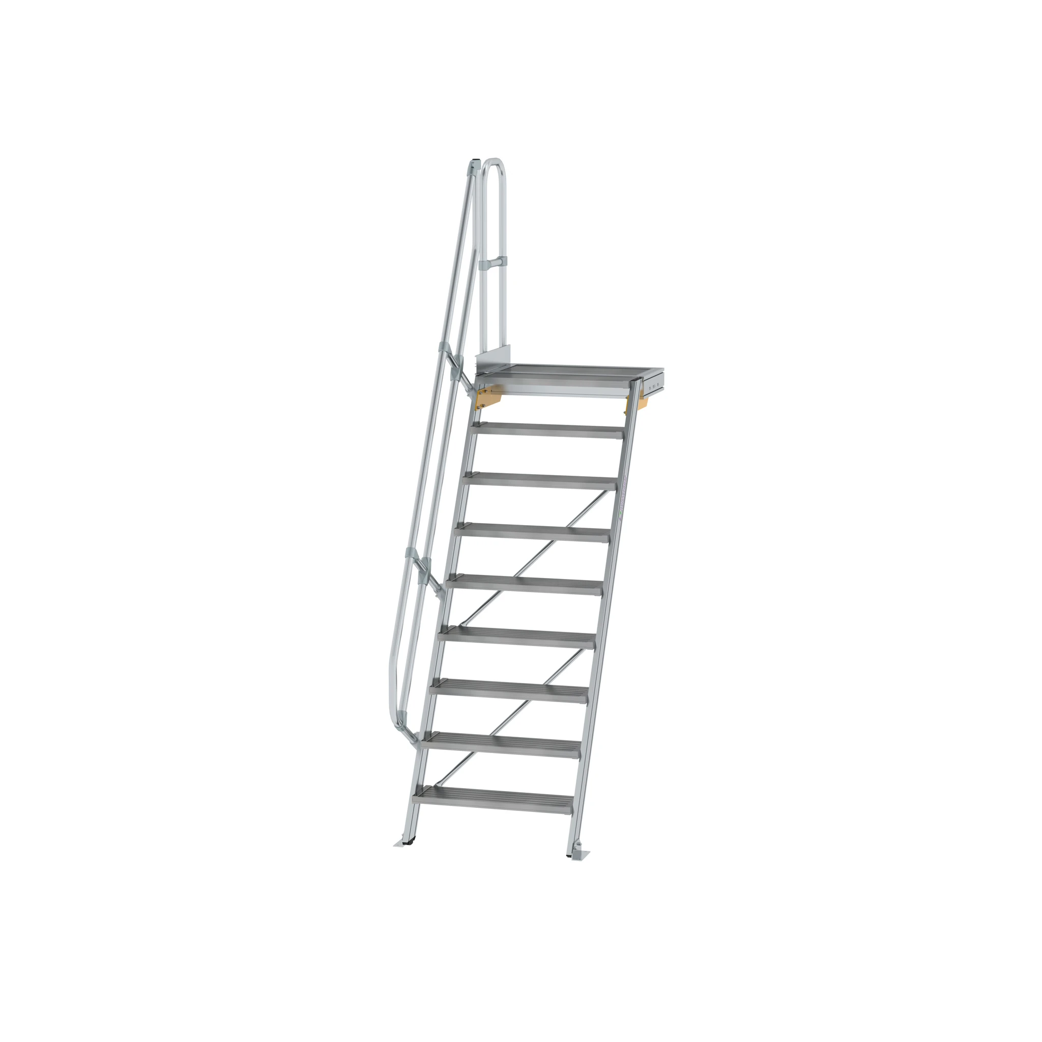 MUNK | Treppe mit Plattform 60° Stufenbreite 800 mm 9 Stufen Aluminium geriffelt