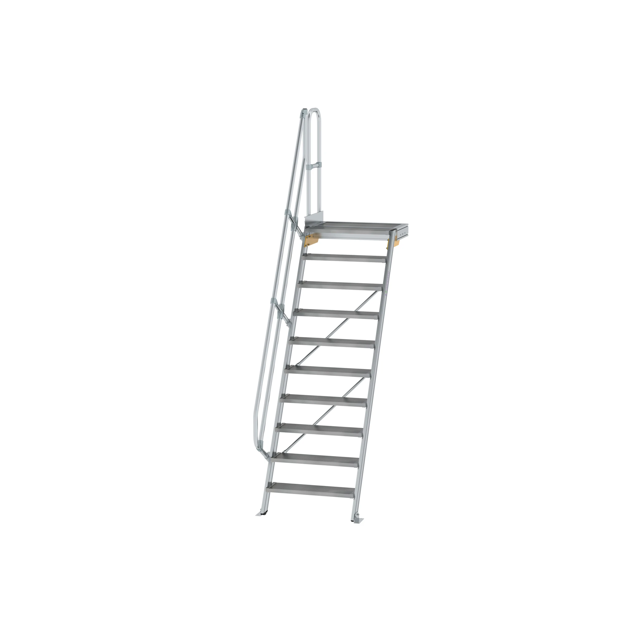 MUNK | Treppe mit Plattform 60° Stufenbreite 800 mm 10 Stufen Aluminium geriffelt