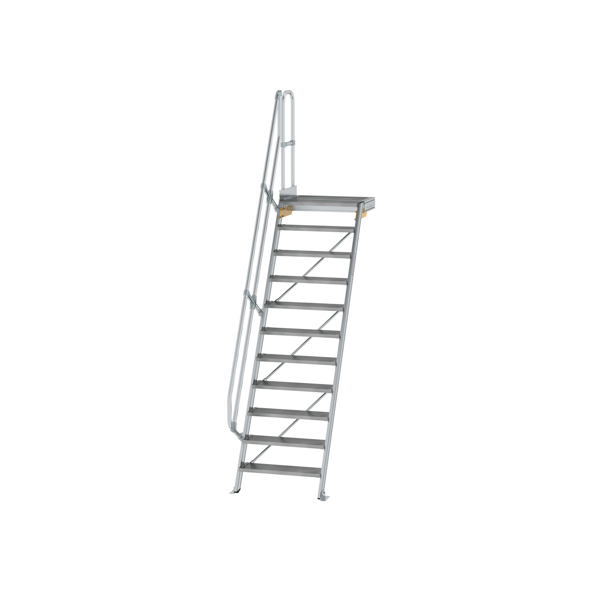 MUNK | Treppe mit Plattform 60° Stufenbreite 800 mm 11 Stufen Aluminium geriffelt