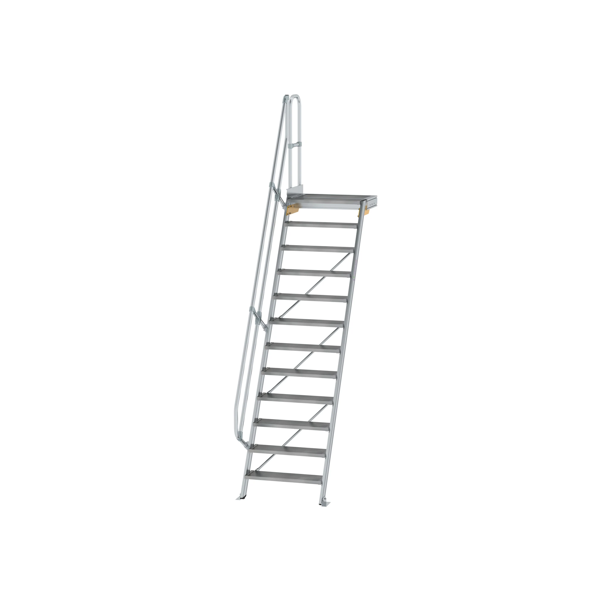 MUNK | Treppe mit Plattform 60° Stufenbreite 800 mm 12 Stufen Aluminium geriffelt