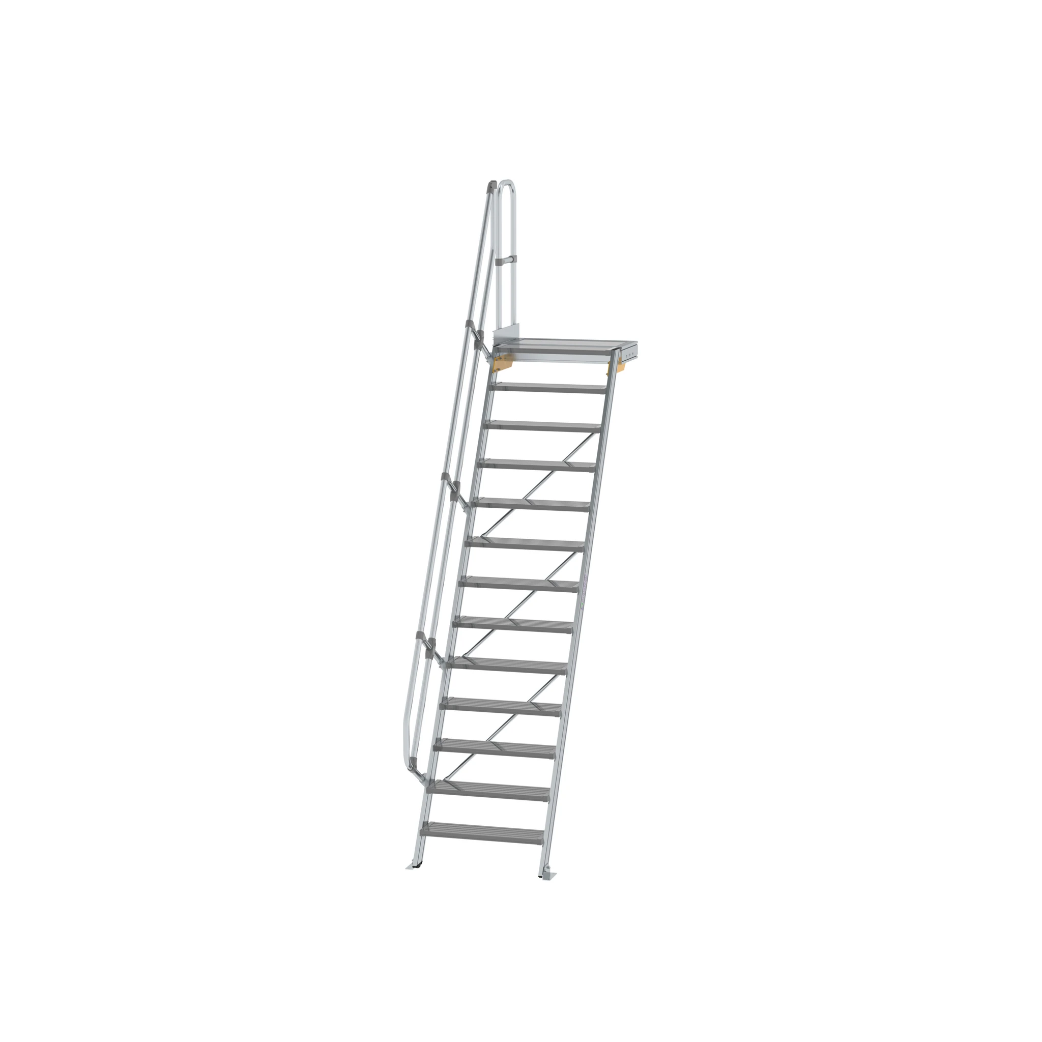 MUNK | Treppe mit Plattform 60° Stufenbreite 800 mm 13 Stufen Aluminium geriffelt