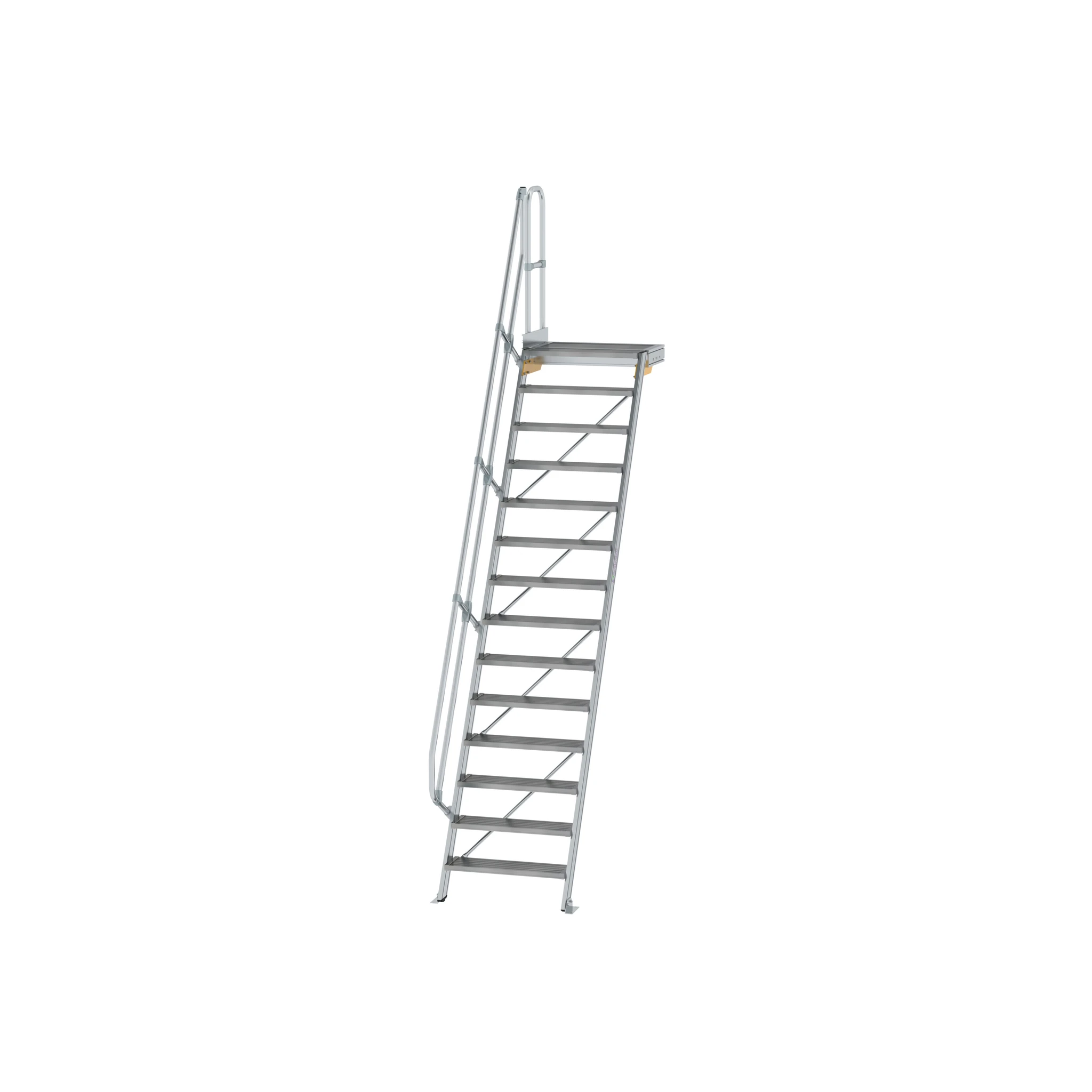 MUNK | Treppe mit Plattform 60° Stufenbreite 800 mm 14 Stufen Aluminium geriffelt