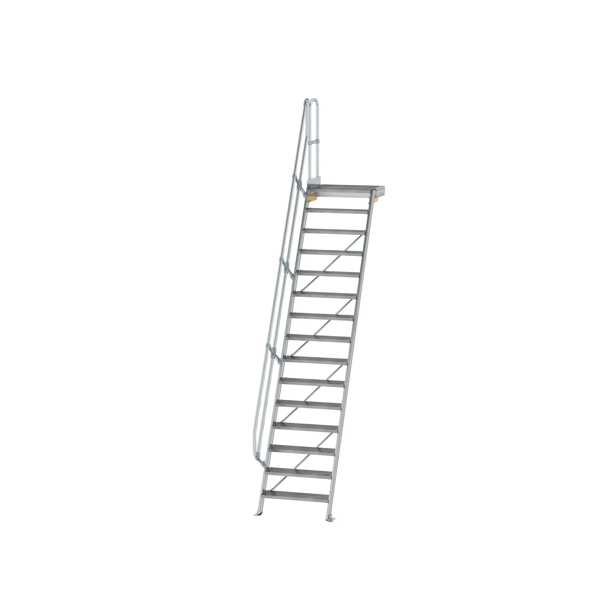 MUNK | Treppe mit Plattform 60° Stufenbreite 800 mm 15 Stufen Aluminium geriffelt