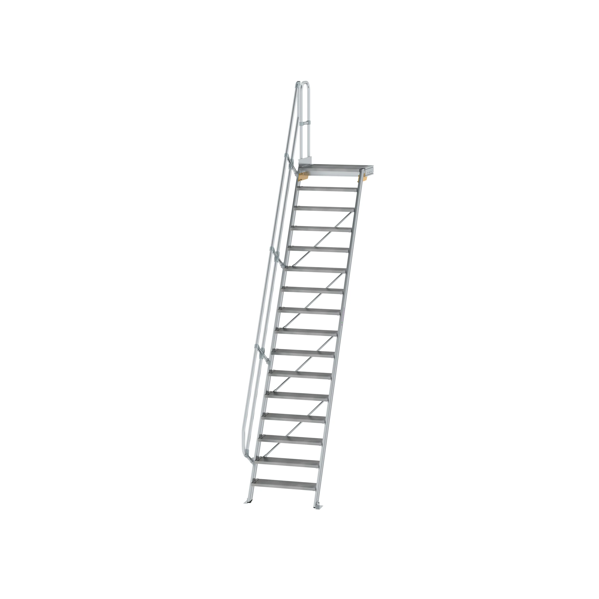 MUNK | Treppe mit Plattform 60° Stufenbreite 800 mm 16 Stufen Aluminium geriffelt