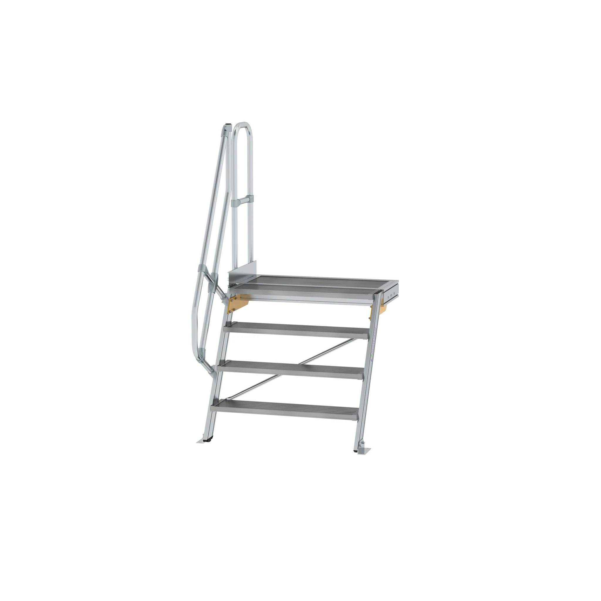 MUNK | Treppe mit Plattform 60° Stufenbreite 1000 mm 4 Stufen Aluminium geriffelt