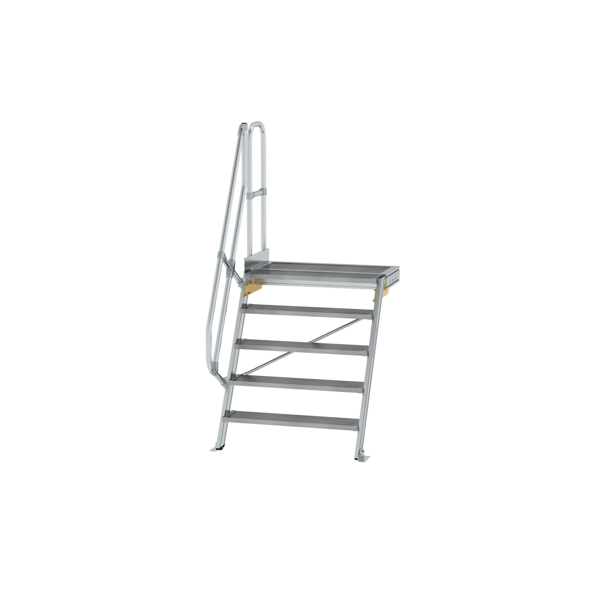 MUNK | Treppe mit Plattform 60° Stufenbreite 1000 mm 5 Stufen Aluminium geriffelt