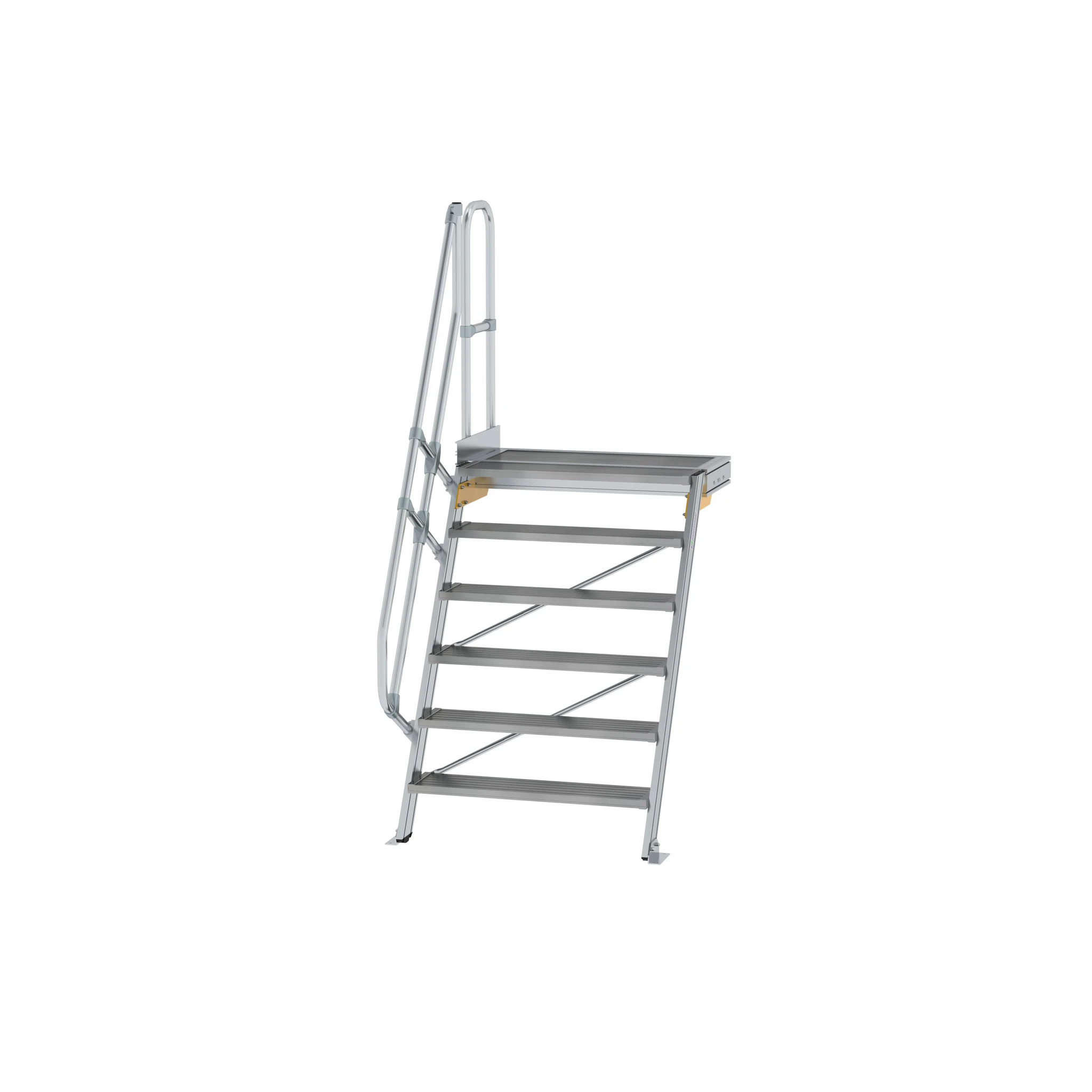 MUNK | Treppe mit Plattform 60° Stufenbreite 1000 mm 6 Stufen Aluminium geriffelt