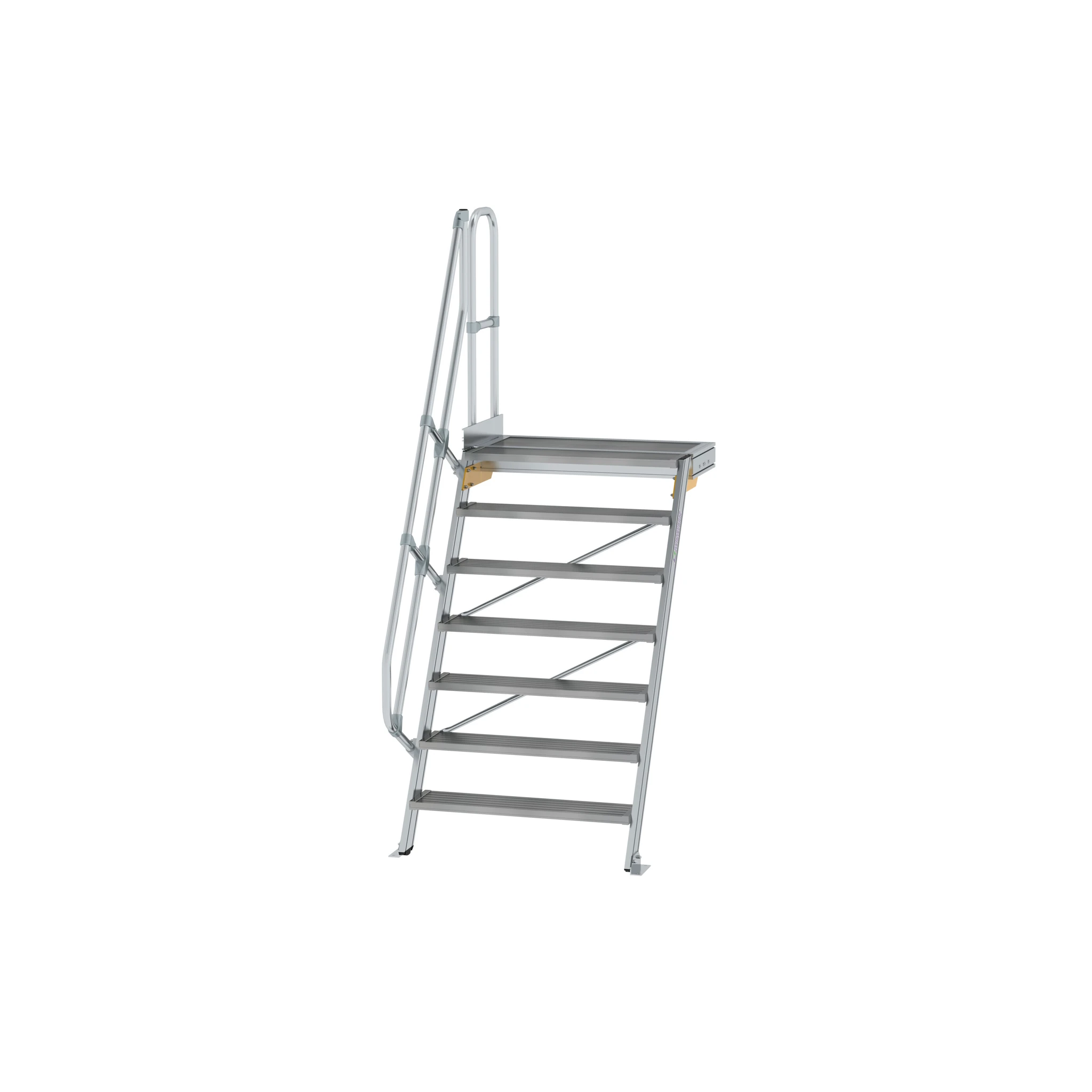 MUNK | Treppe mit Plattform 60° Stufenbreite 1000 mm 7 Stufen Aluminium geriffelt