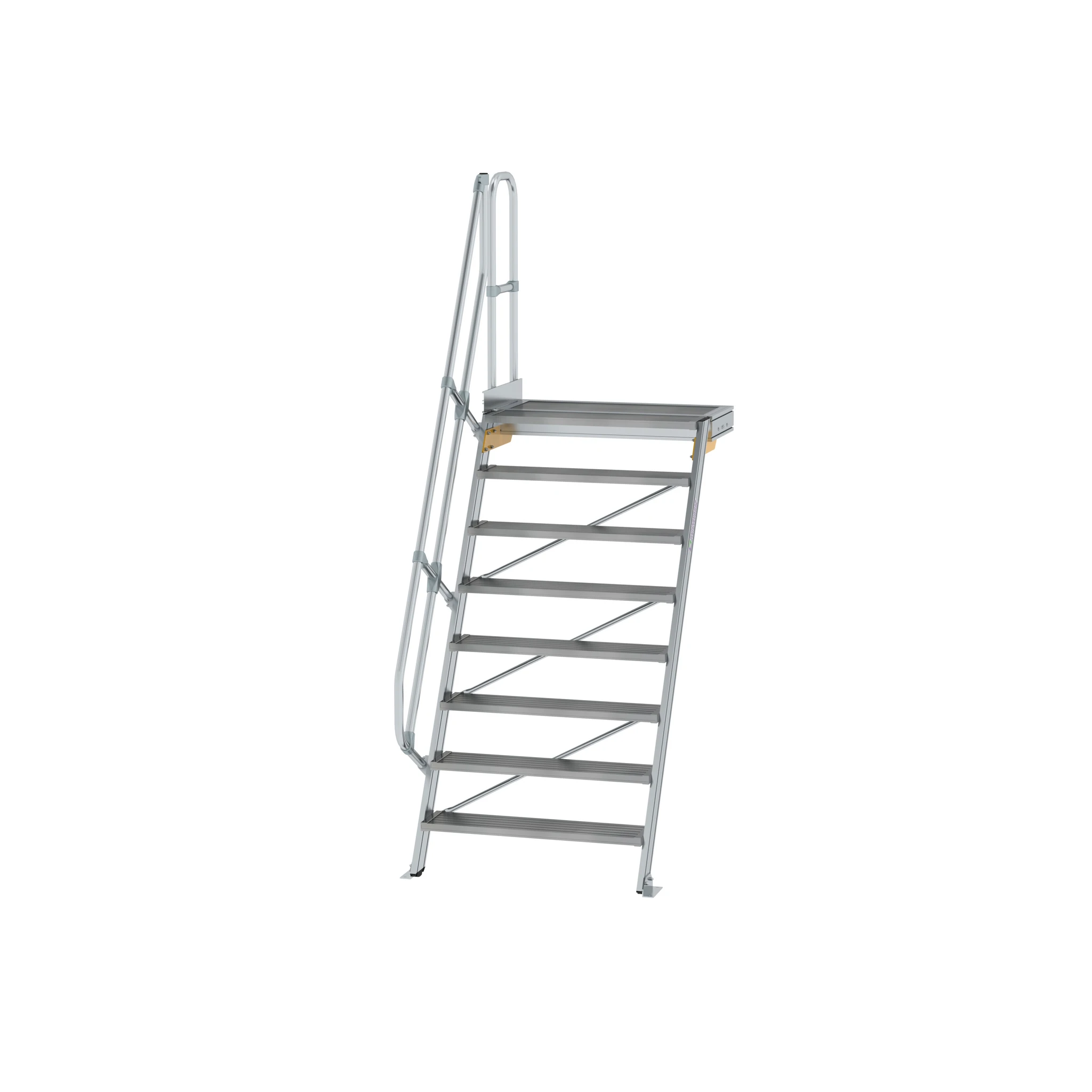 MUNK | Treppe mit Plattform 60° Stufenbreite 1000 mm 8 Stufen Aluminium geriffelt