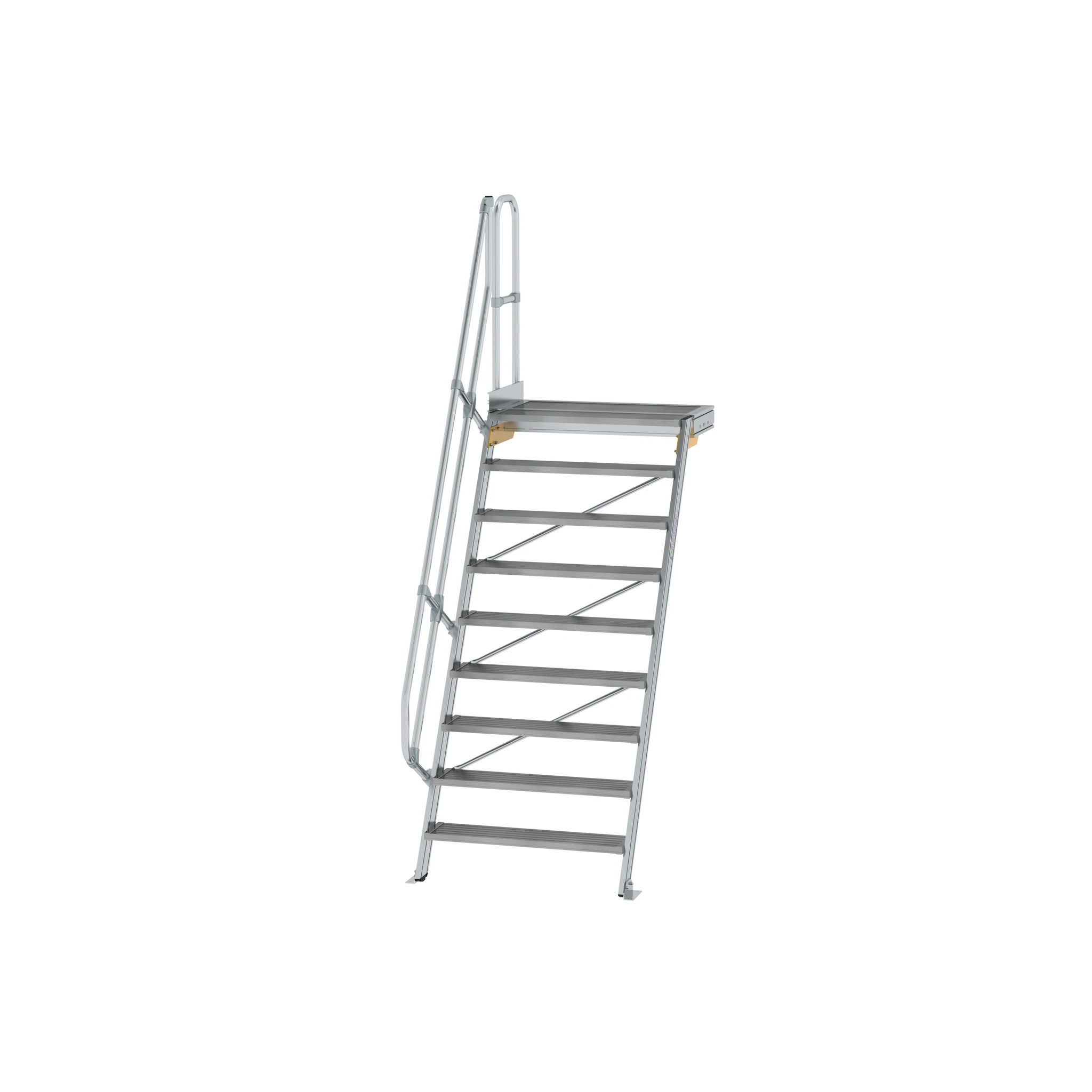 MUNK | Treppe mit Plattform 60° Stufenbreite 1000 mm 9 Stufen Aluminium geriffelt