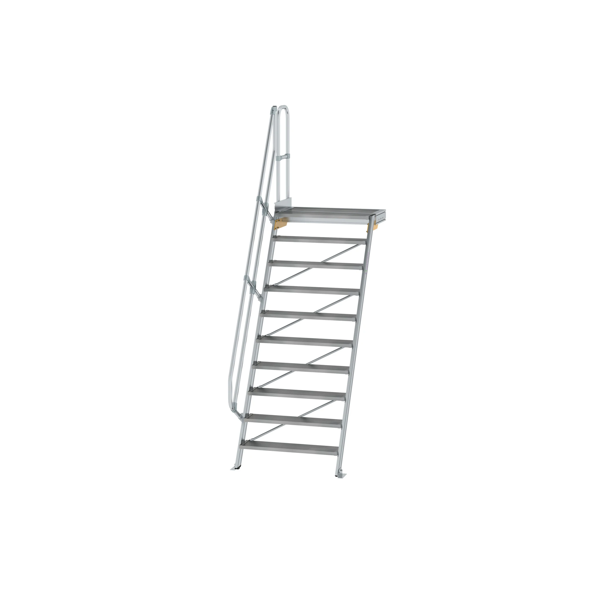 MUNK | Treppe mit Plattform 60° Stufenbreite 1000 mm 10 Stufen Aluminium geriffelt