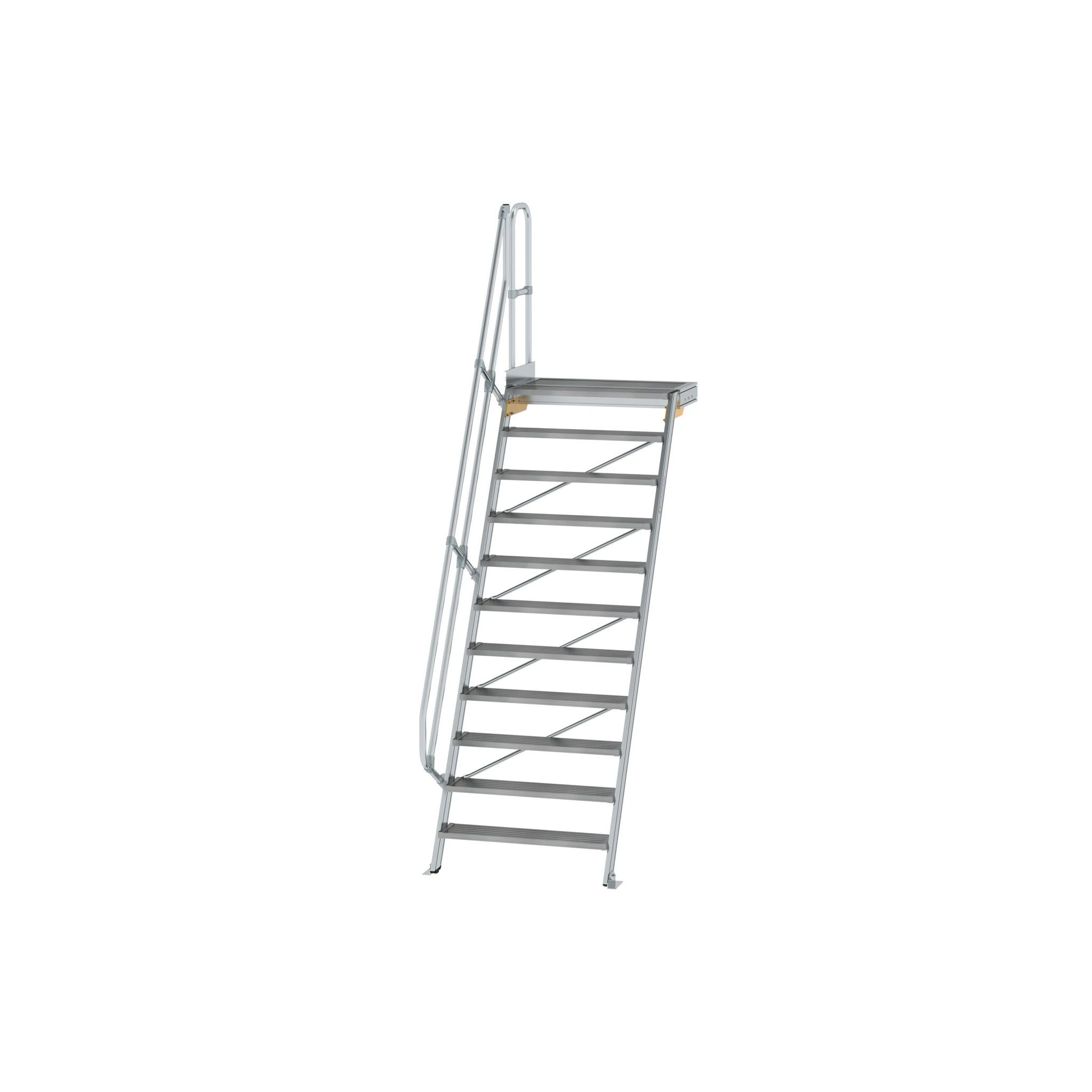 MUNK | Treppe mit Plattform 60° Stufenbreite 1000 mm 11 Stufen Aluminium geriffelt