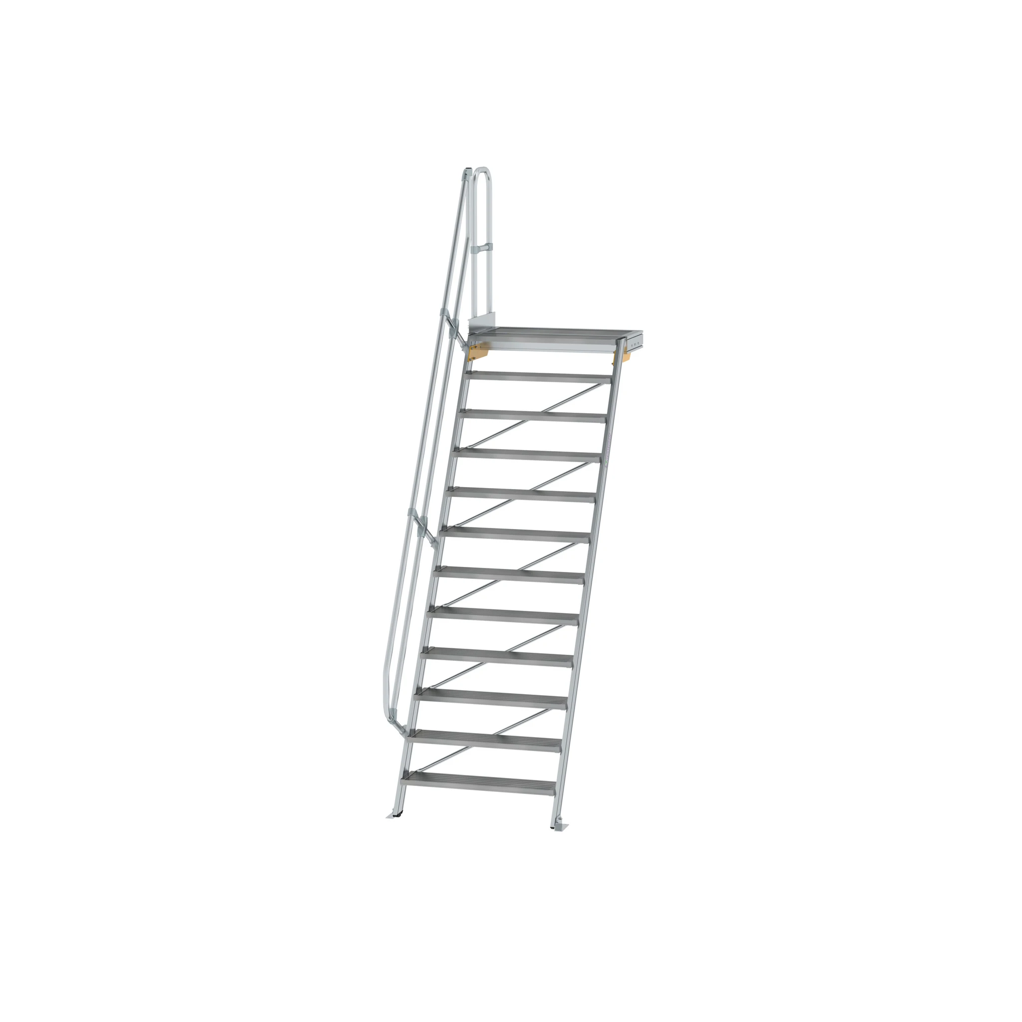 MUNK | Treppe mit Plattform 60° Stufenbreite 1000 mm 12 Stufen Aluminium geriffelt