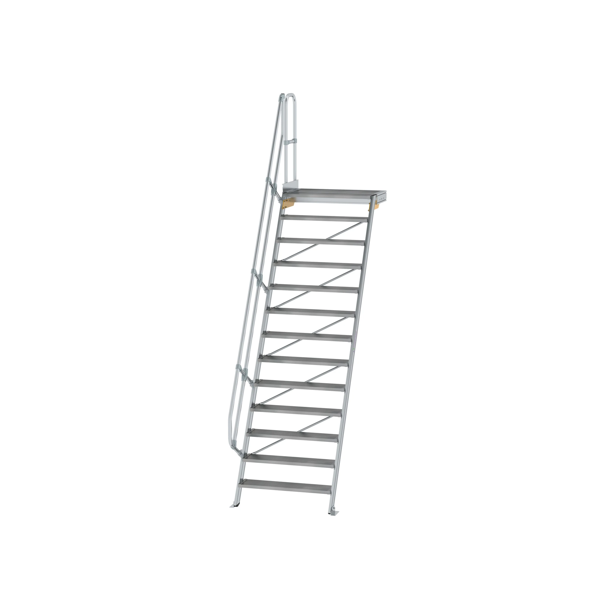 MUNK | Treppe mit Plattform 60° Stufenbreite 1000 mm 13 Stufen Aluminium geriffelt