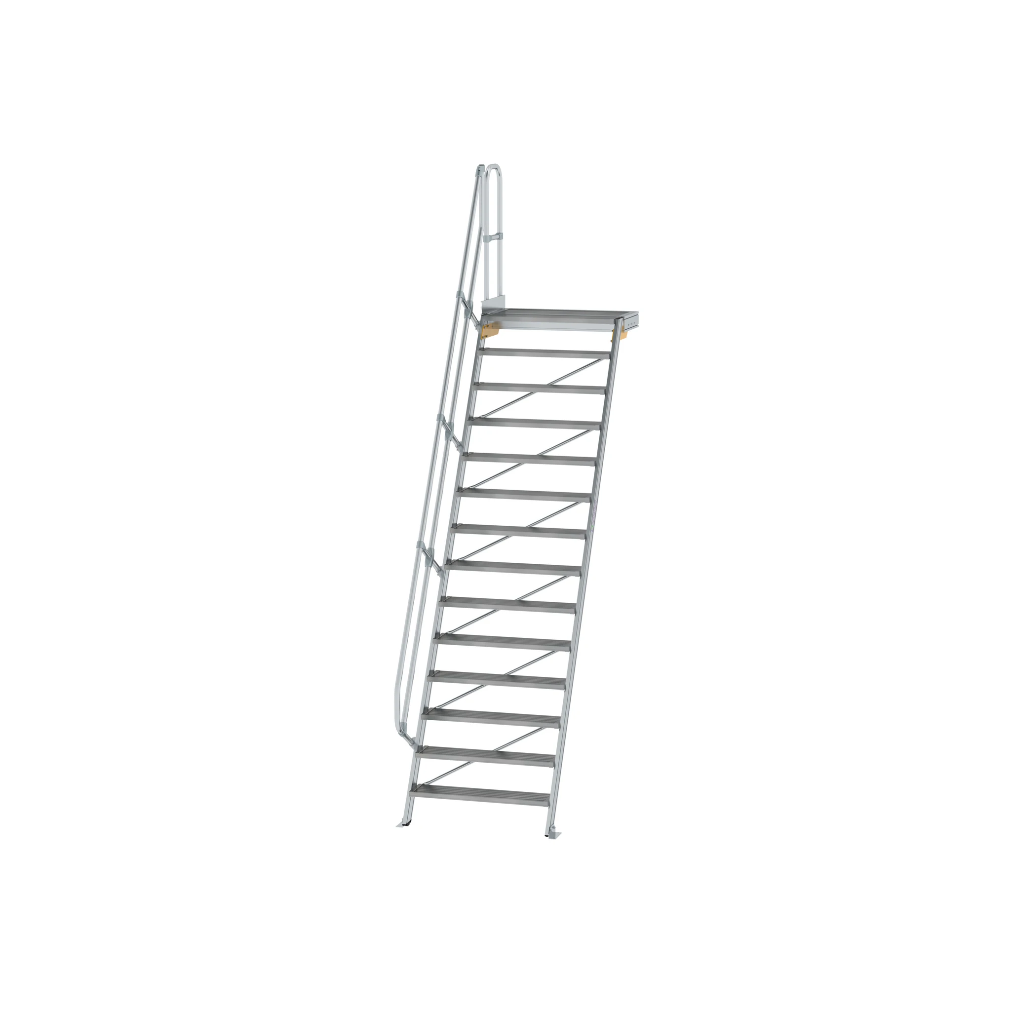 MUNK | Treppe mit Plattform 60° Stufenbreite 1000 mm 14 Stufen Aluminium geriffelt
